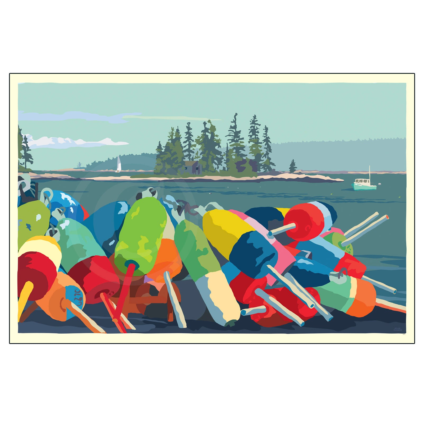Oh Buoy Art Print 24" x 36" Framed Wall Poster By Alan Claude - Maine