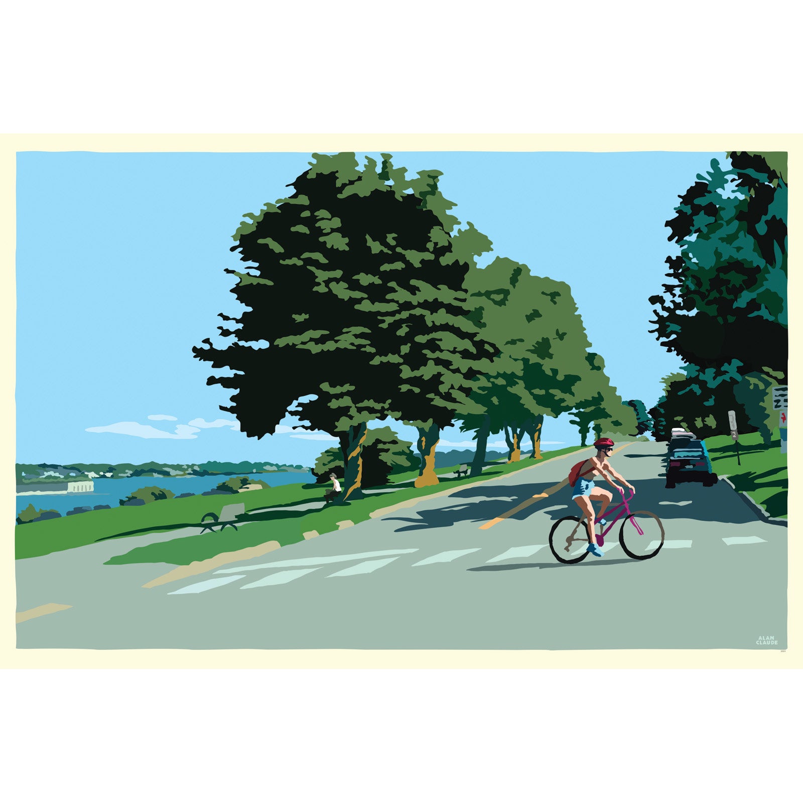 Eastern Promenade Blue Afternoon Art Print 24" x 36" Framed Wall Poster - Maine