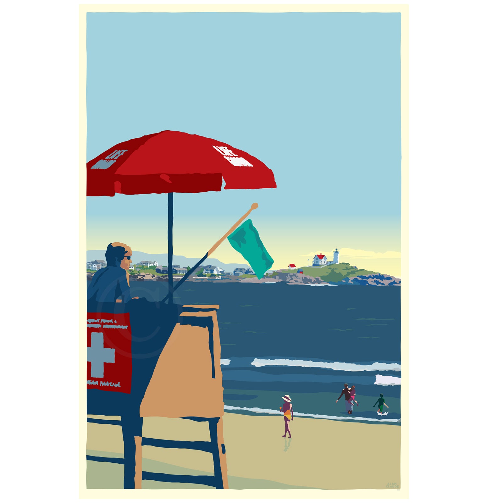 Lifeguard At The Nubble Art Print 24" x 36" Framed Wall Poster By Alan Claude