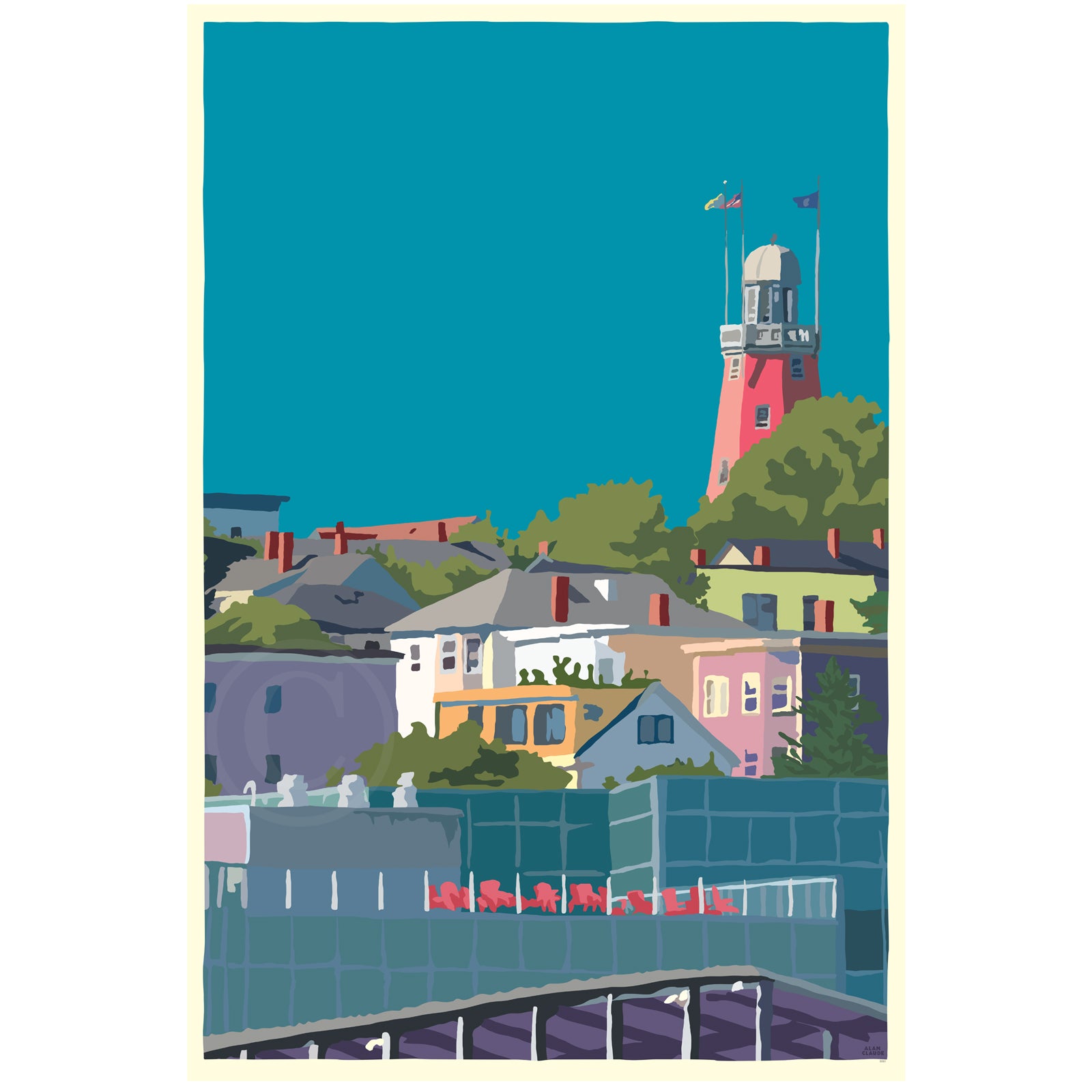 Munjoy Hill Art Print 24" x 36" Framed Wall Poster - Maine