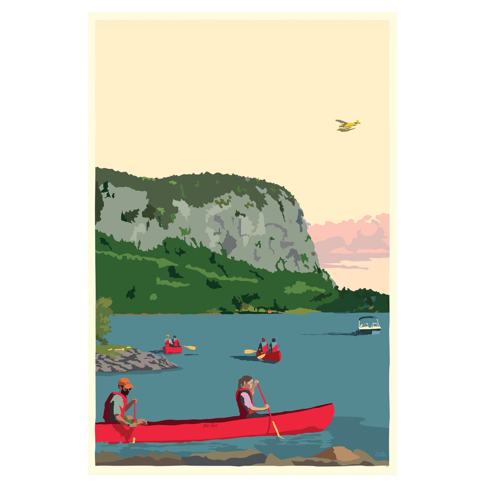 Moosehead Lake Mount Kineo Art Print 24" x 36" Framed Travel Poster By Alan Claude - Maine