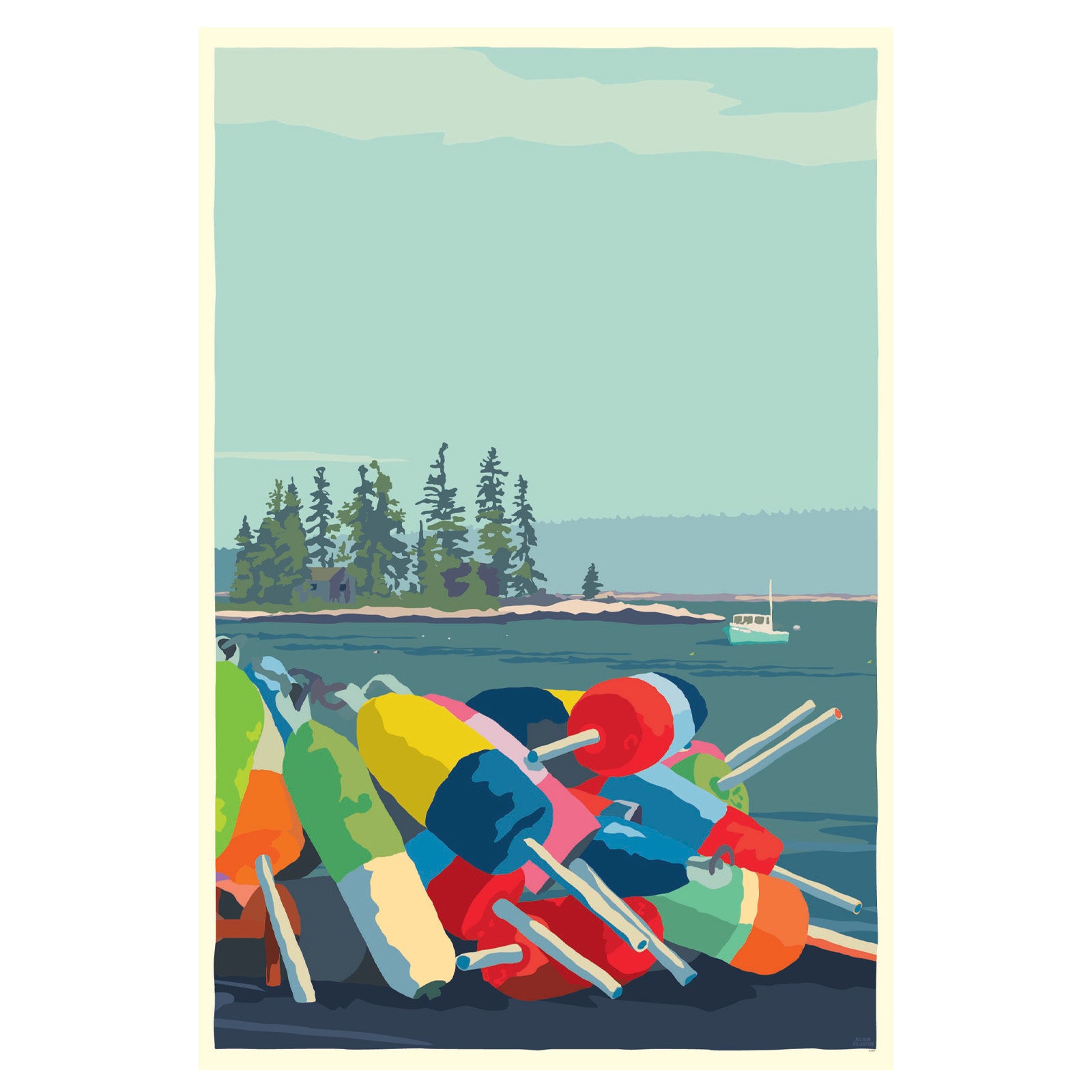 Oh Buoy Vertical Art Print 24" x 36" Framed Wall Poster By Alan Claude - Maine