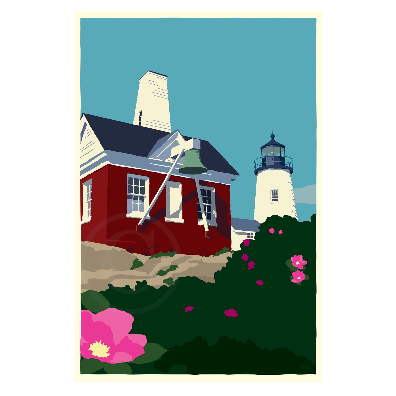 Pemaquid Point Light Bell Art Print 24" x 36" Wall Poster By Alan Claude - Maine