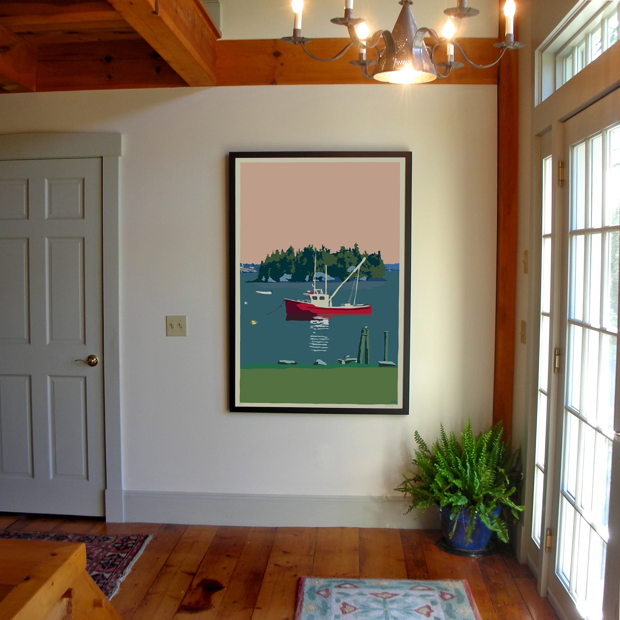 Lubec Lobster Boat Art Print 36" x 53" Grand View Framed Wall Poster - Maine