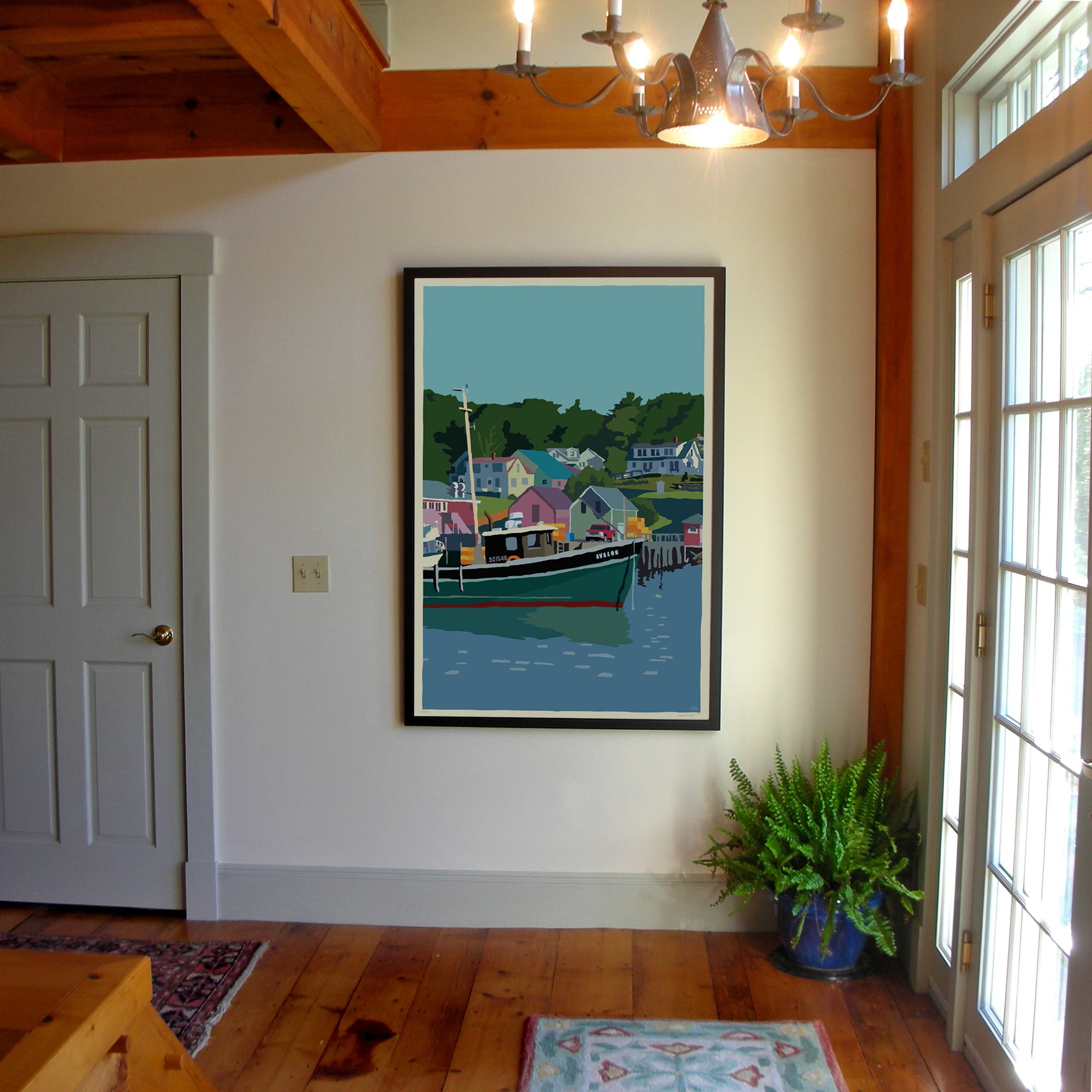 New Harbor Art Print 36" x 53" Grand View Framed Wall Poster - Maine