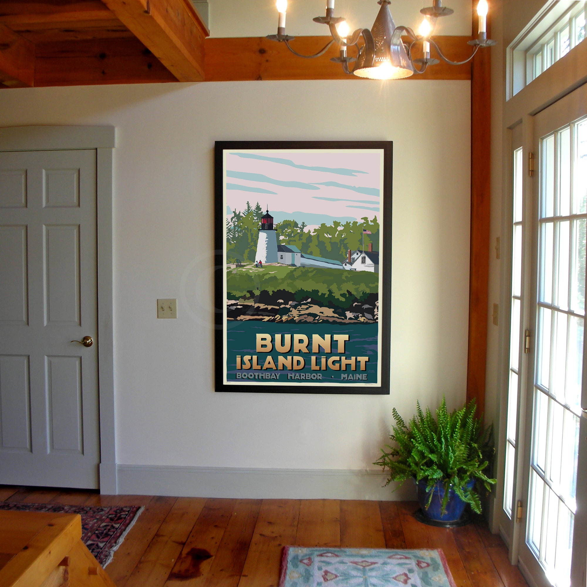 Burnt Island Light Art Print 36" x 53" Framed Travel Poster - Maine