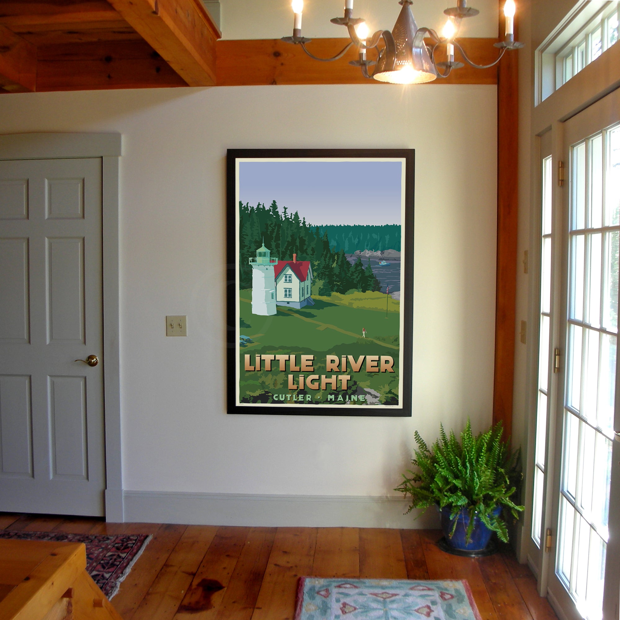 Little River Light Art Print 36" x 53" Framed Travel Poster - Maine