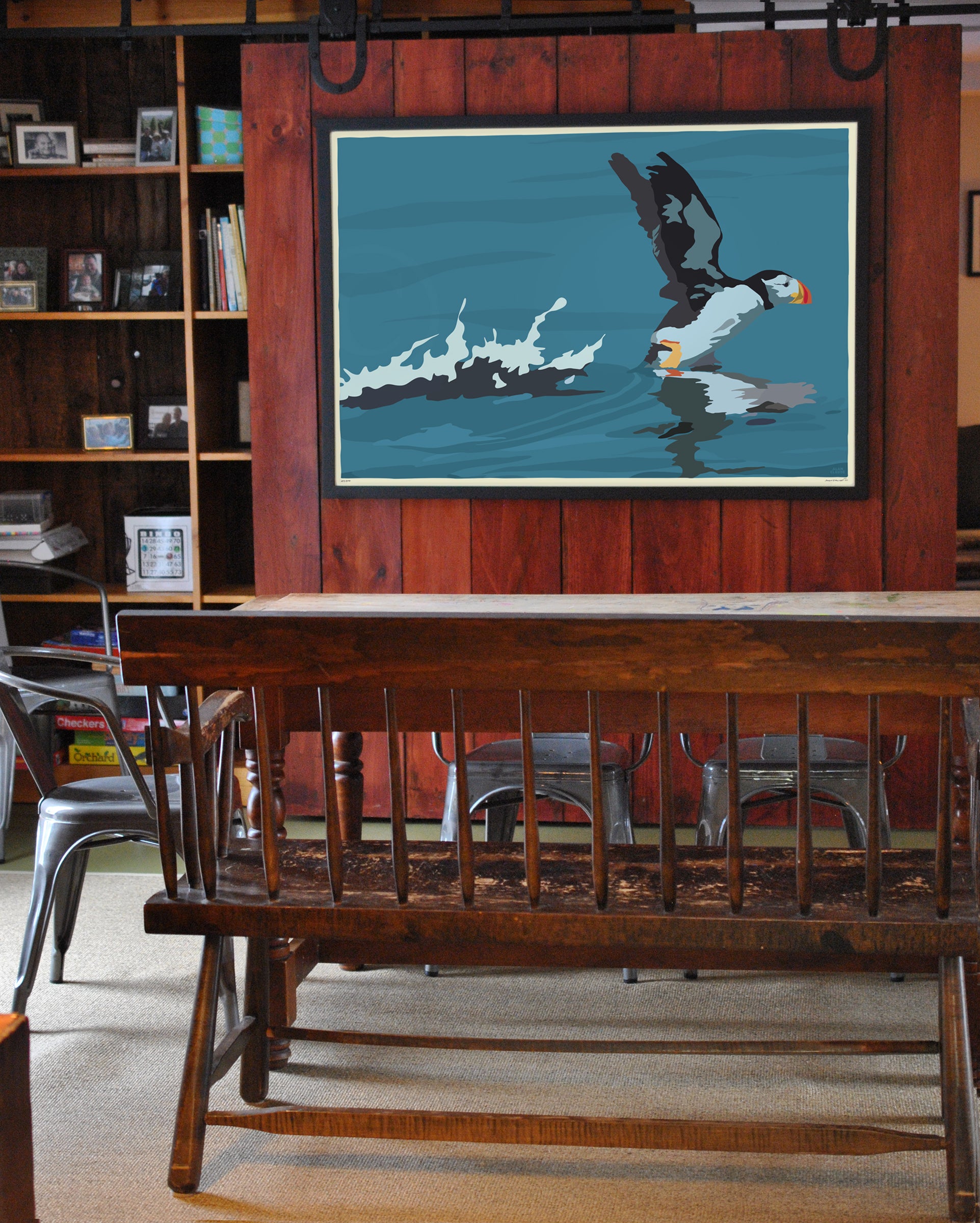 Puffin Takes Flight  Art Print 36" x 53" Grand View Framed Wall Poster  - Maine