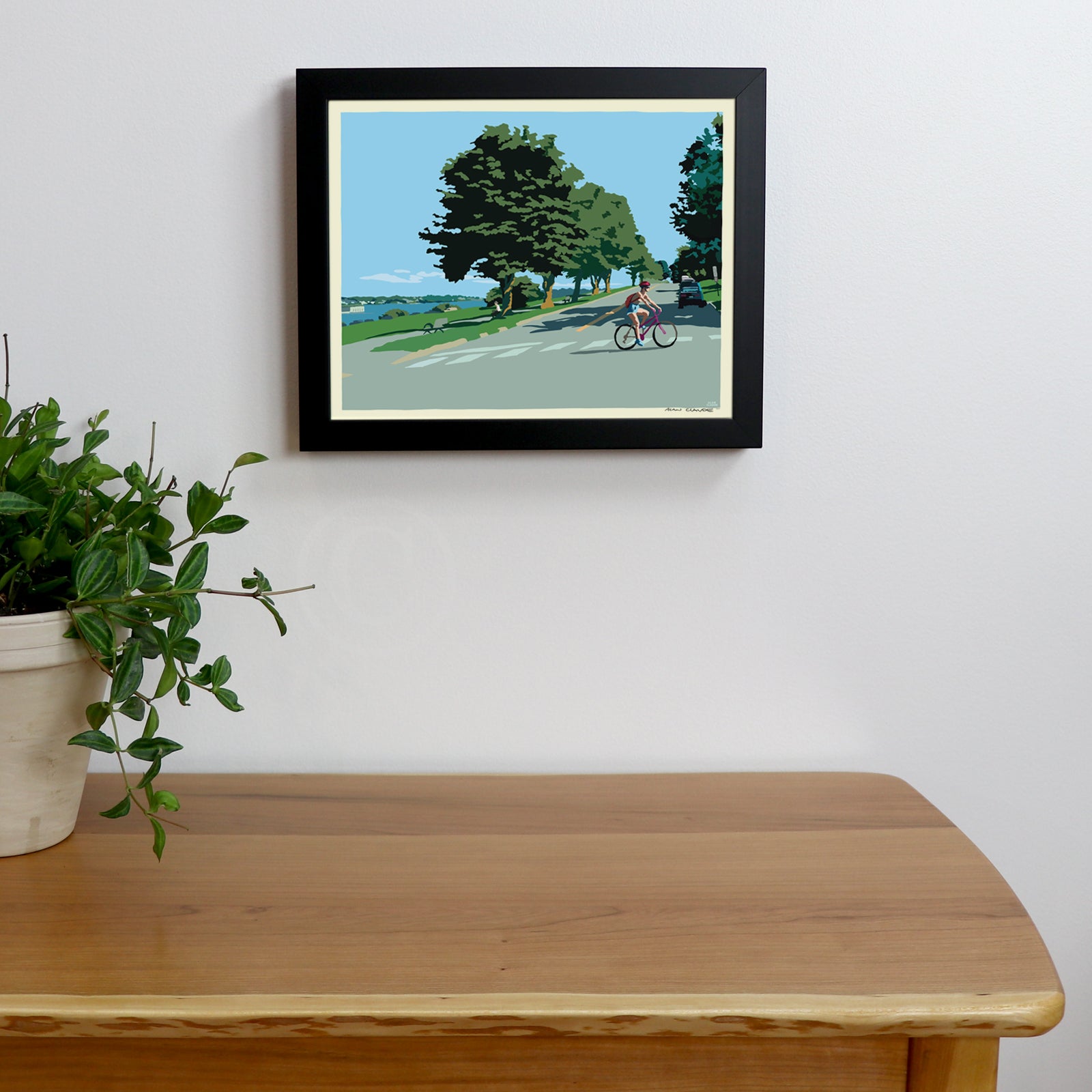 Eastern Promenade Blue Afternoon Art Print 8" x 10" Horizontal Framed Wall Poster - Maine