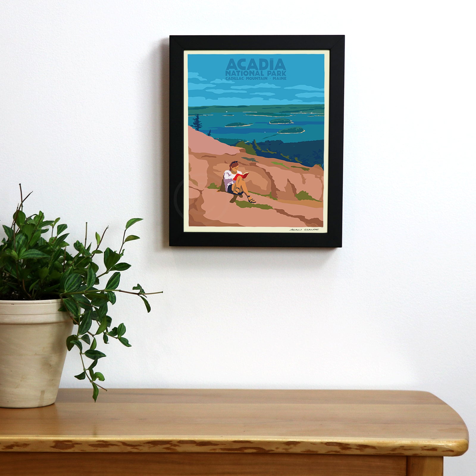 Good Book In Acadia Travel Poster Art Print 8" x 10" Framed By Alan Claude - Maine