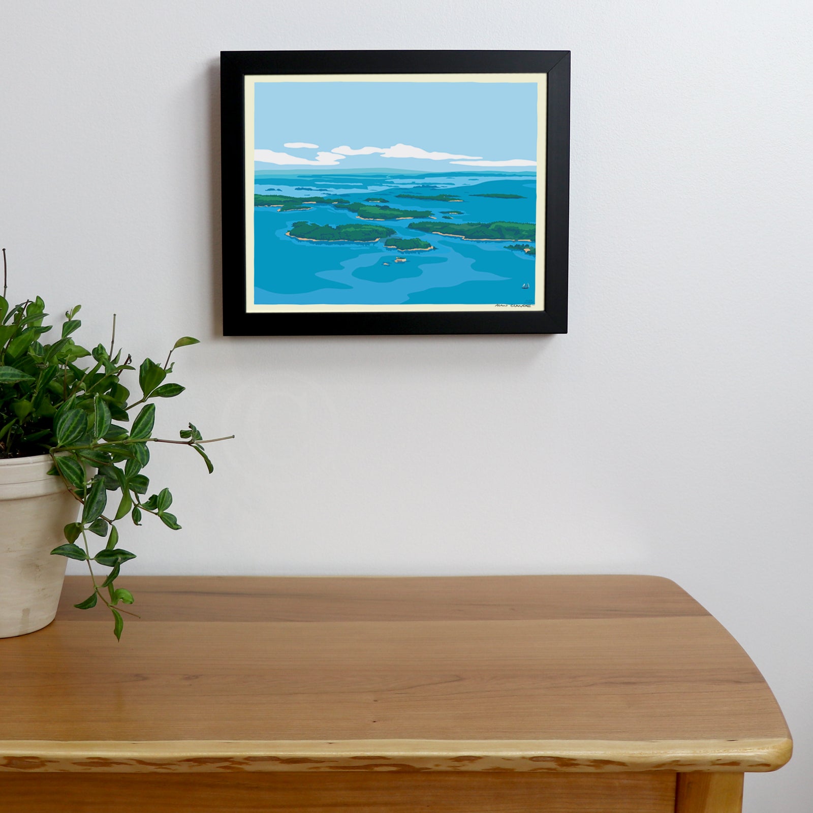 Casco Bay Art Print 8" x 10" Framed Wall Poster By Alan Claude - Maine