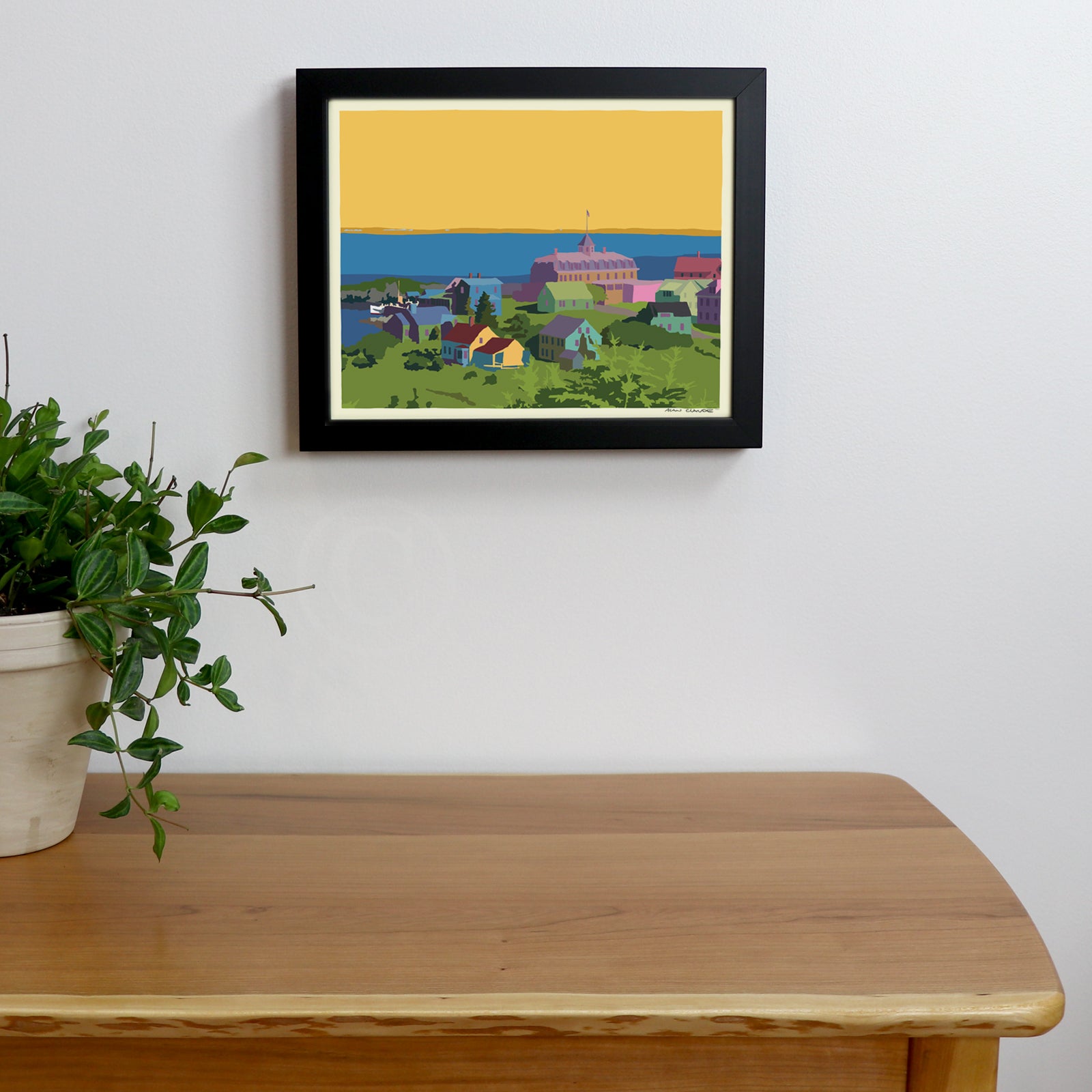 Monhegan Sunset Art Print 8" x 10" Framed Wall Poster By Alan Claude - Maine