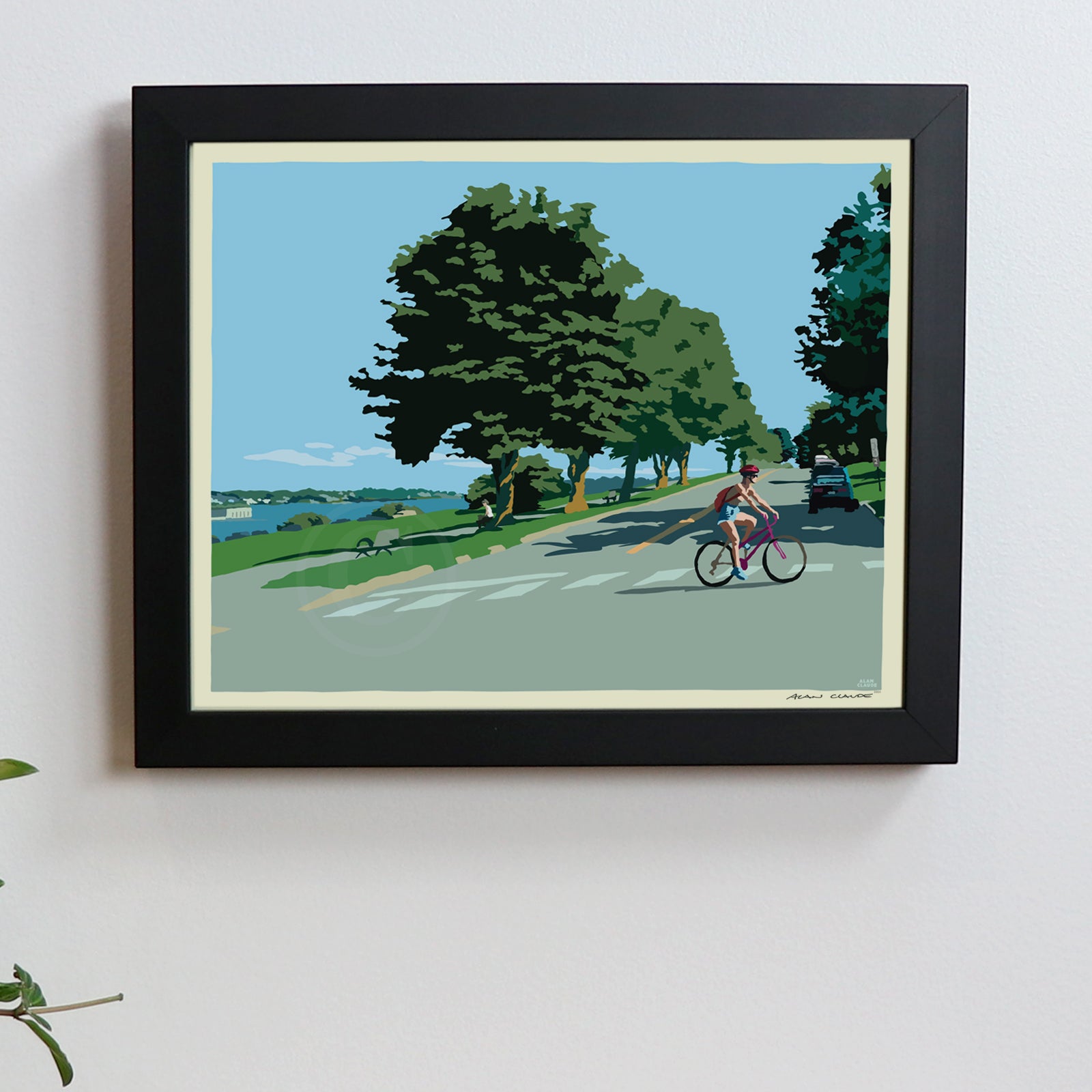 Eastern Promenade Blue Afternoon Art Print 8" x 10" Horizontal Framed Wall Poster - Maine