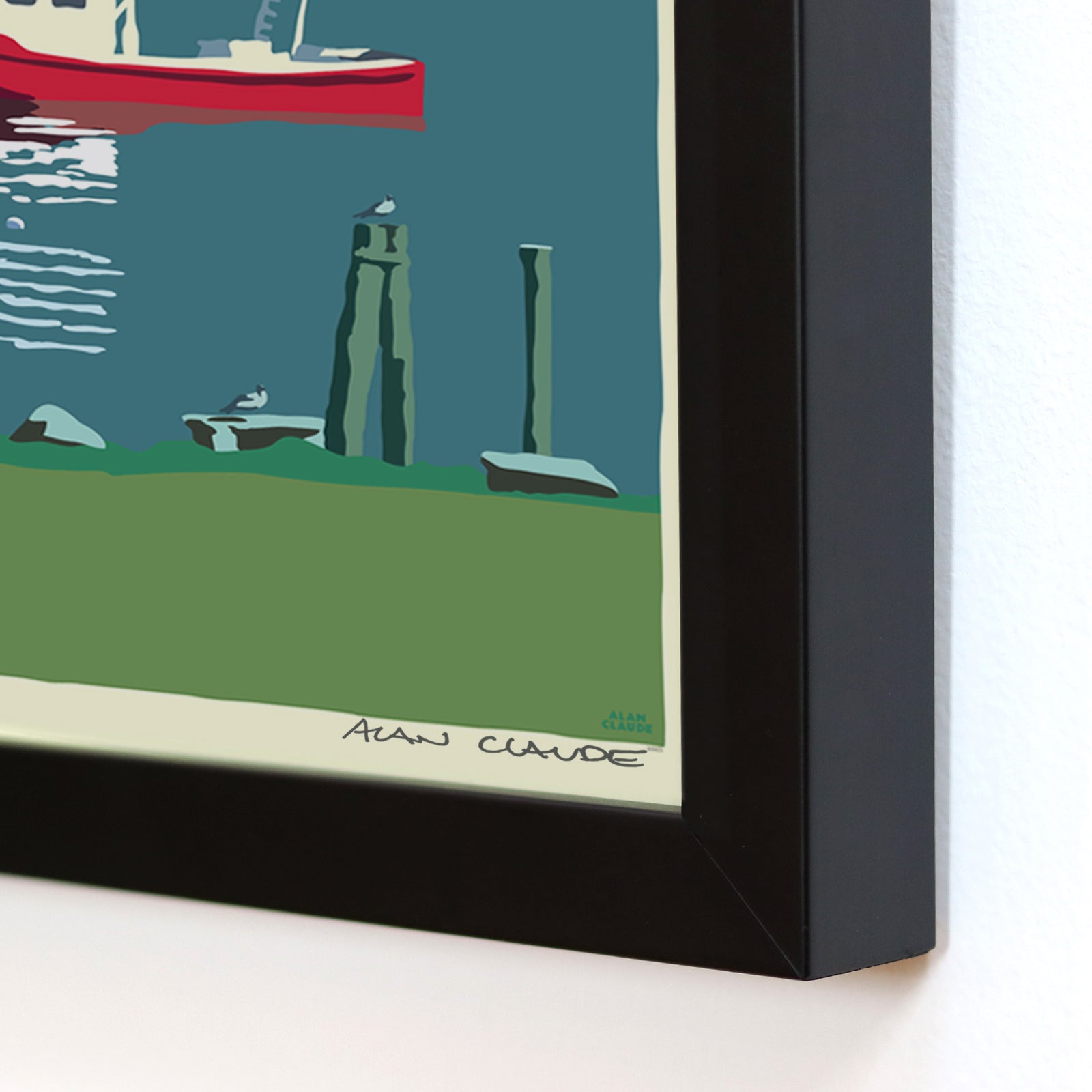 Lubec Lobster Boat Art Print 8" x 10" Framed Wall Poster By Alan Claude - Maine