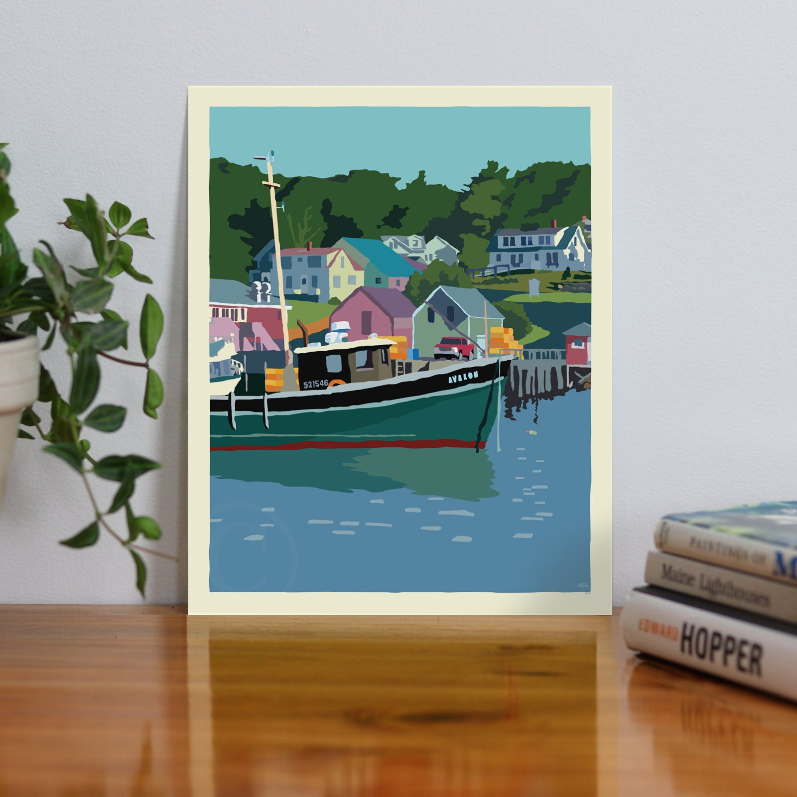 New Harbor Art Print 8" x 10" Wall Poster By Alan Claude - Maine