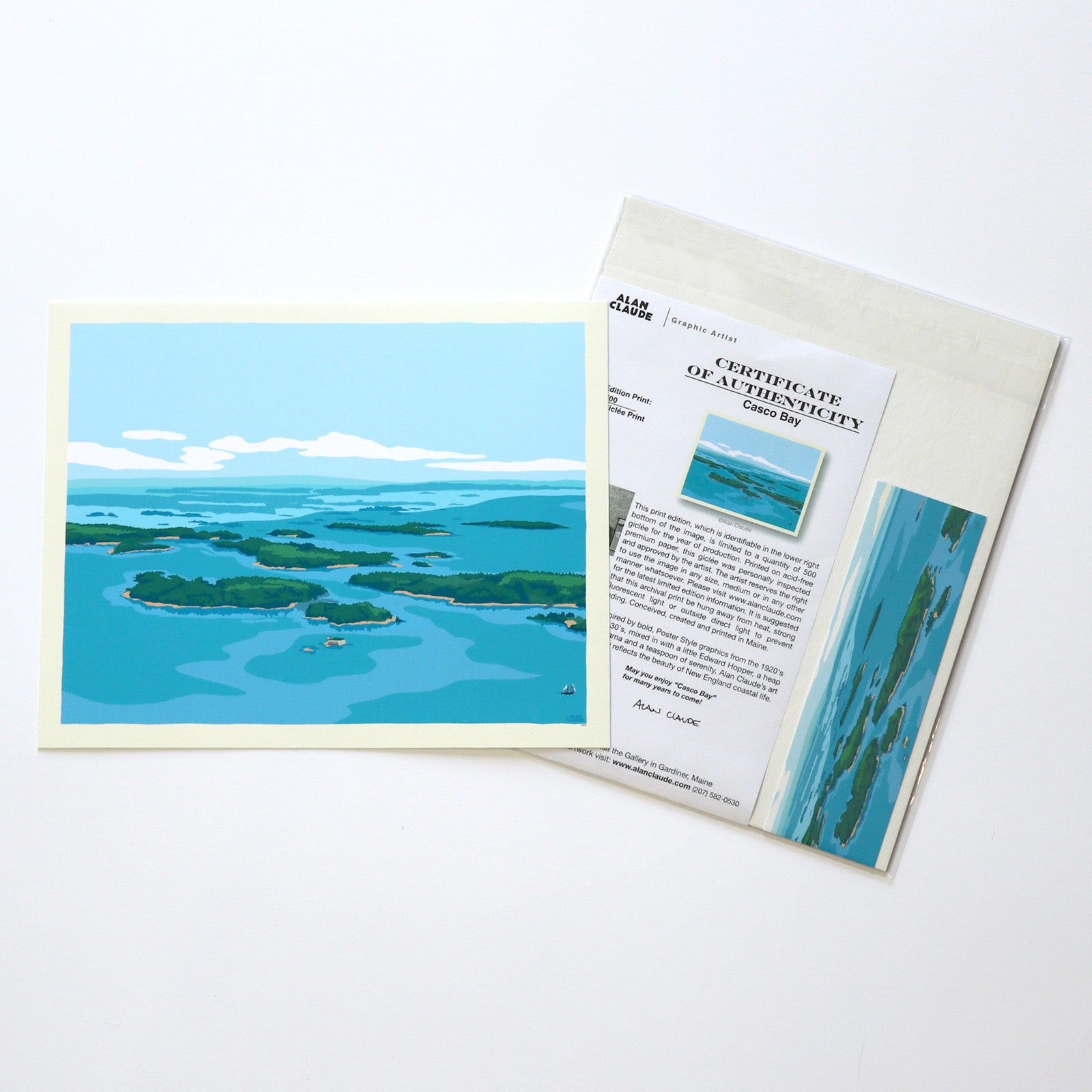 Casco Bay Art Print 8" x 10" Travel Poster By Alan Claude - Maine