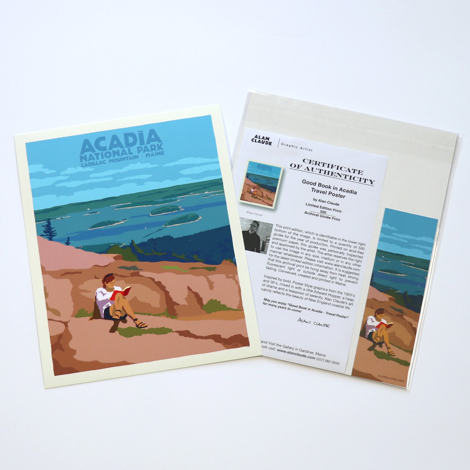 Good Book In Acadia National Park Travel Poster Art Print 8" x 10" By Alan Claude - Maine