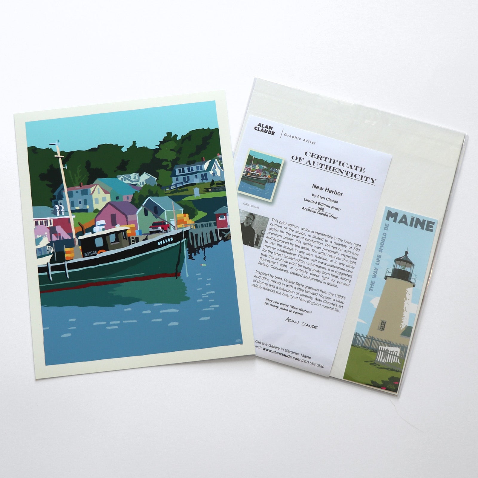 New Harbor Art Print 8" x 10" Wall Poster By Alan Claude - Maine