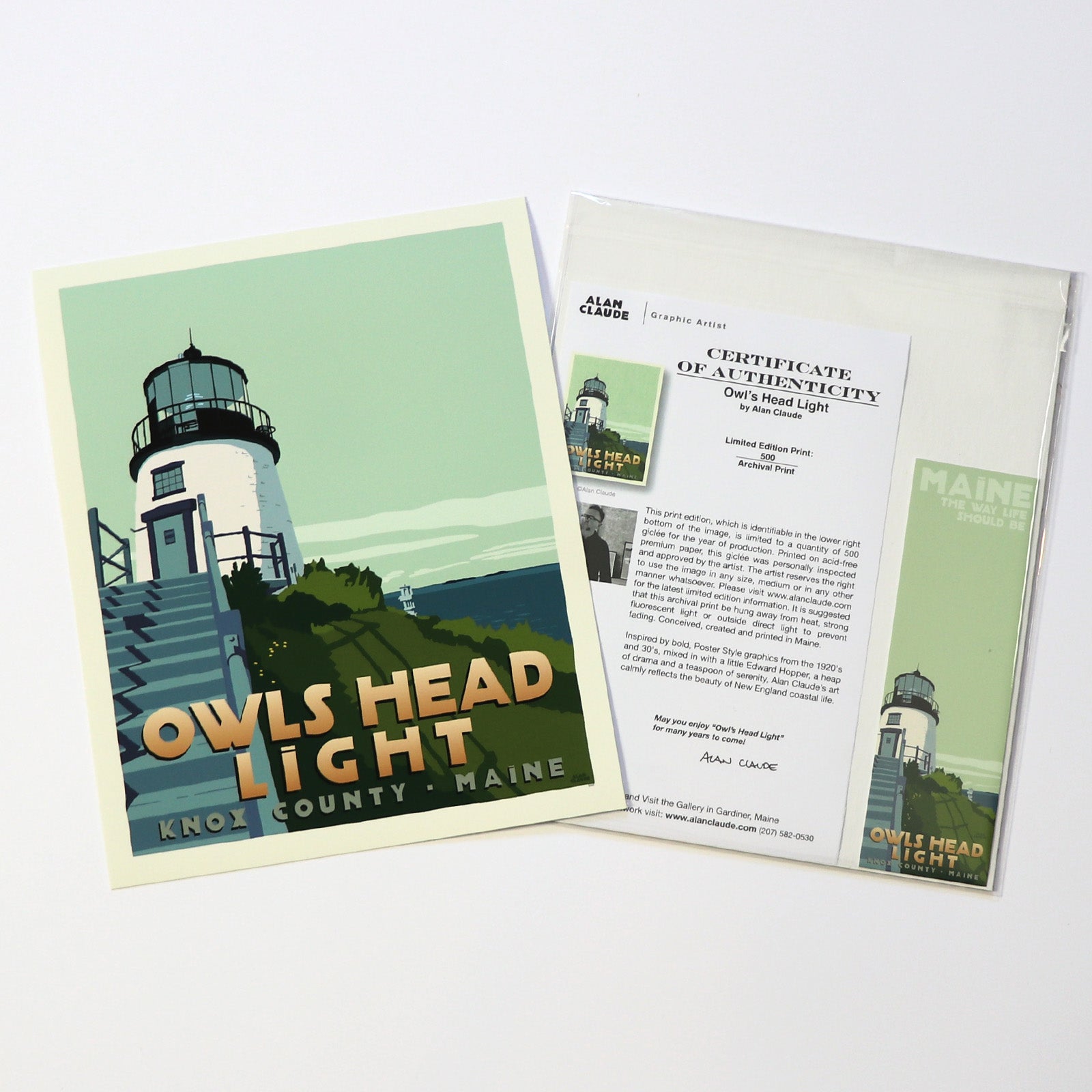 Owls Head Light Art Print 8" x 10" Travel Poster By Alan Claude - Maine