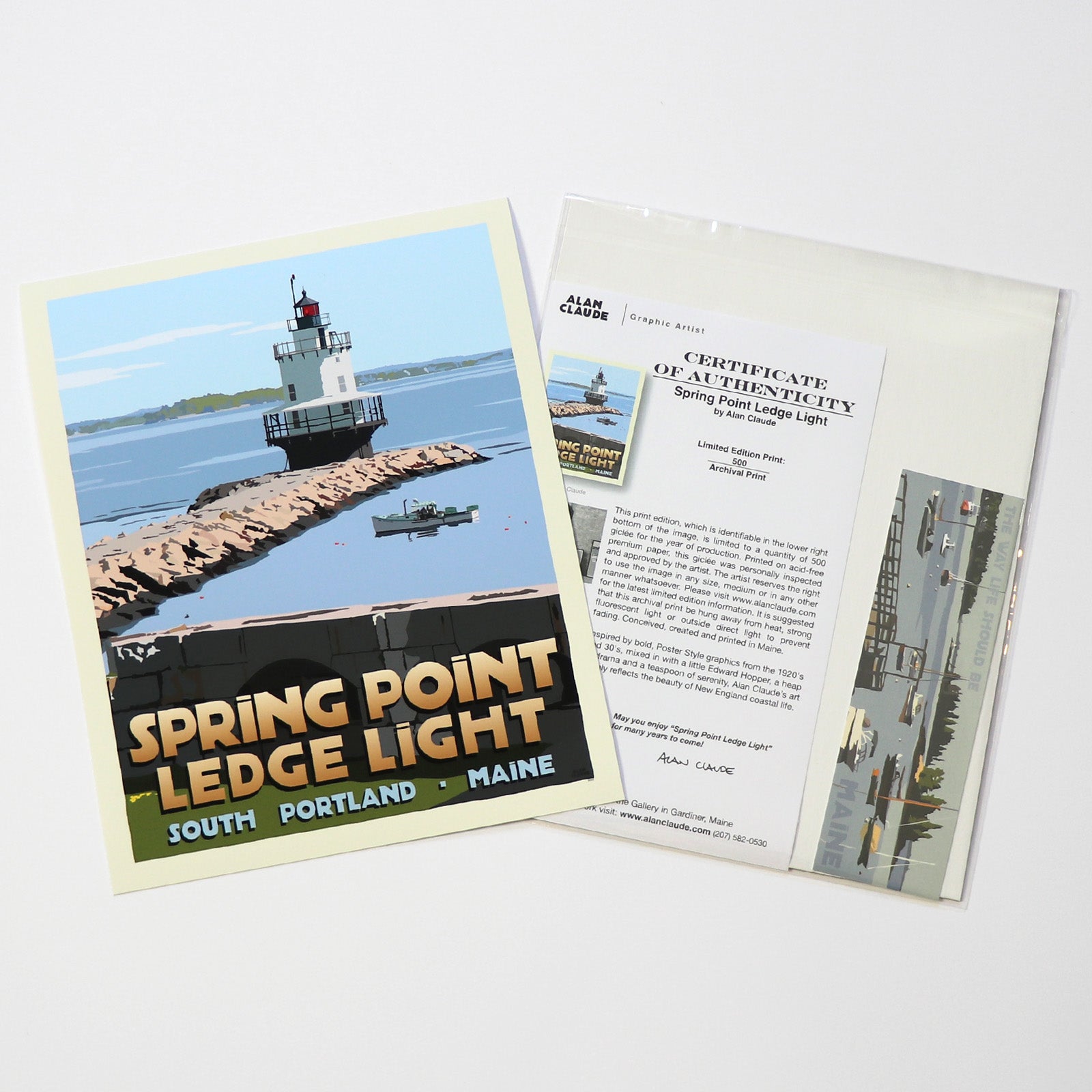 Spring Point Ledge Light Art Print 8" x 10" Travel Poster By Alan Claude - Maine