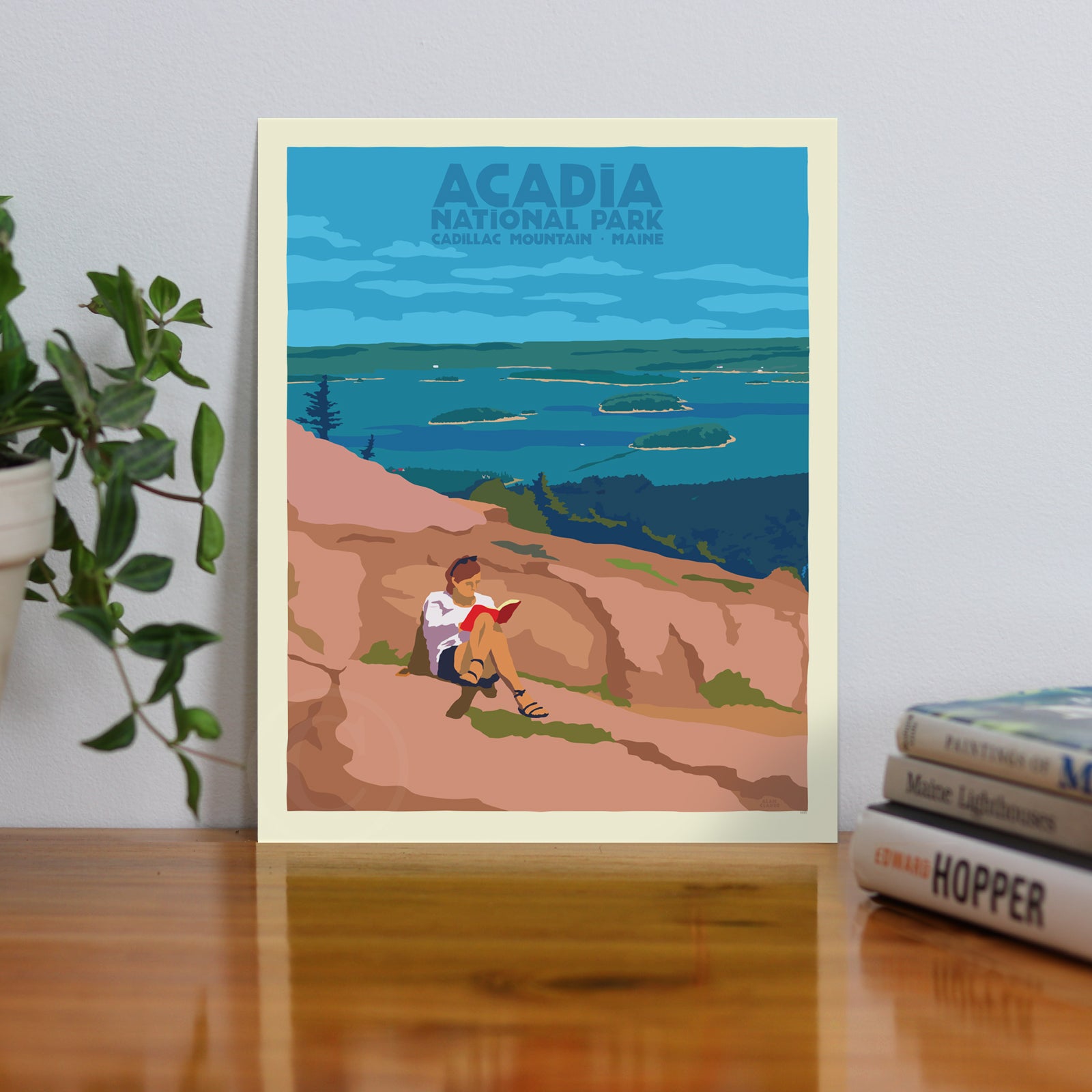 Good Book In Acadia National Park Travel Poster Art Print 8" x 10" By Alan Claude - Maine