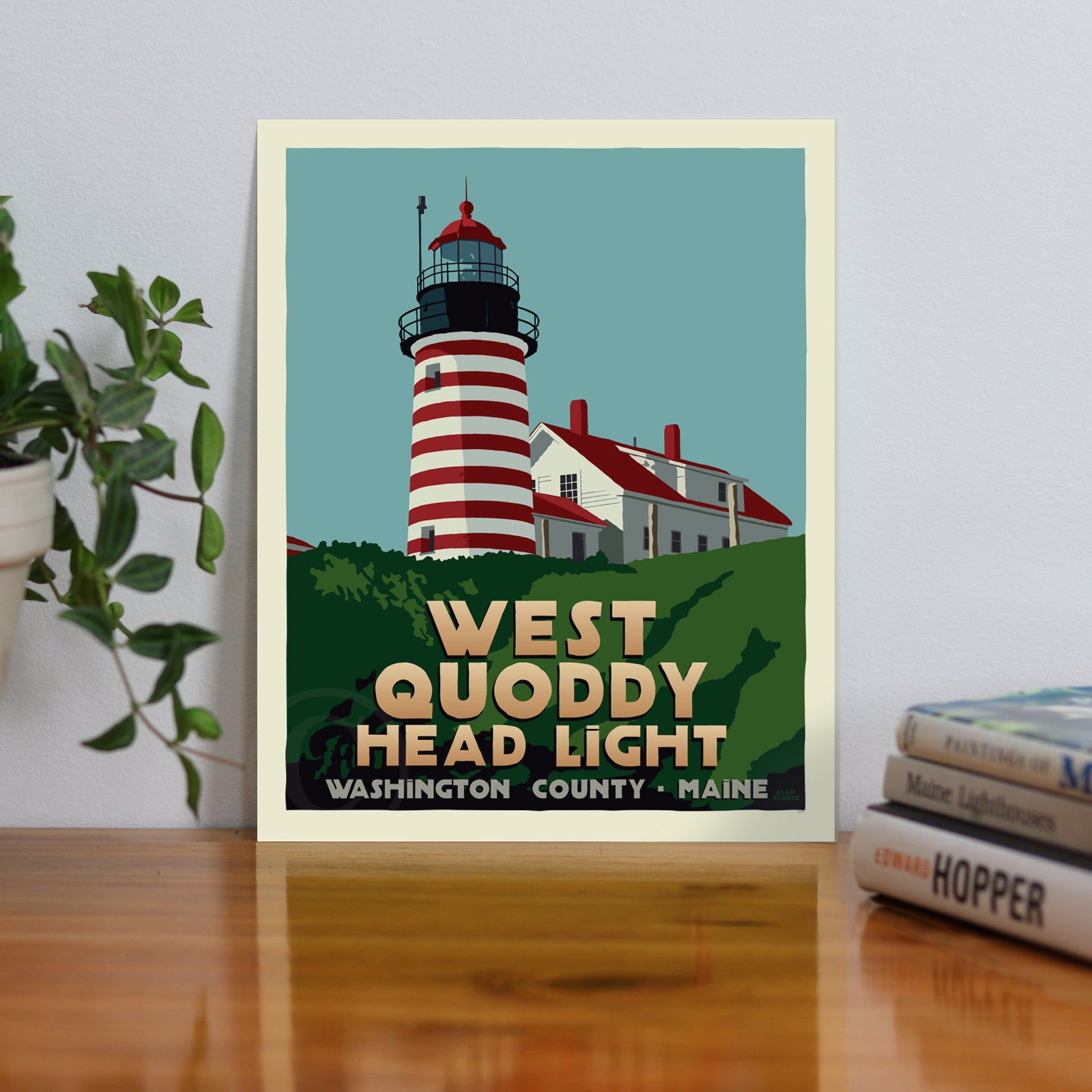 West Quoddy Head Light Art Print 8" x 10" Travel Poster By Alan Claude - Maine