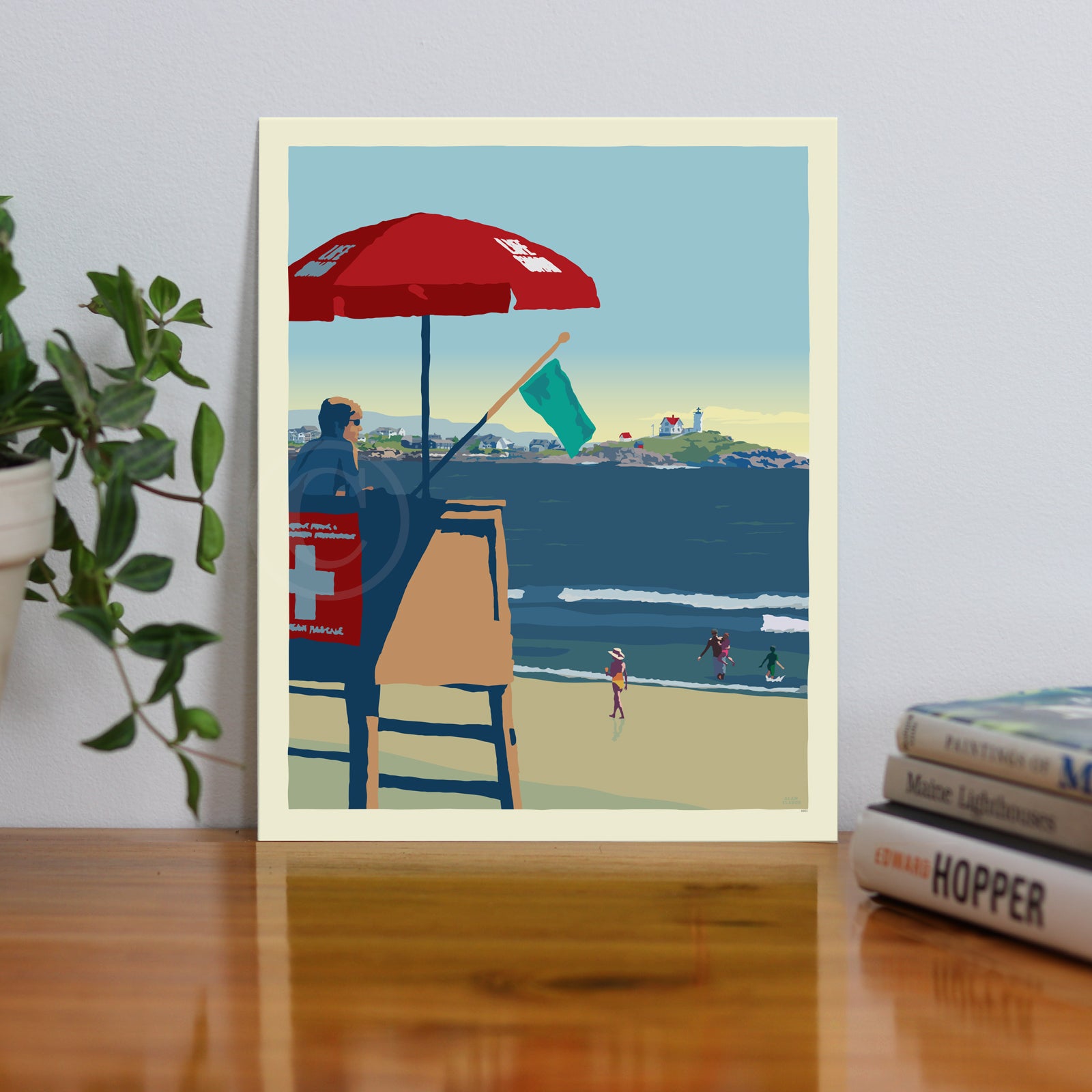 Lifeguard At The Nubble Art Print 8" x 10" Wall Poster By Alan Claude - York, Maine