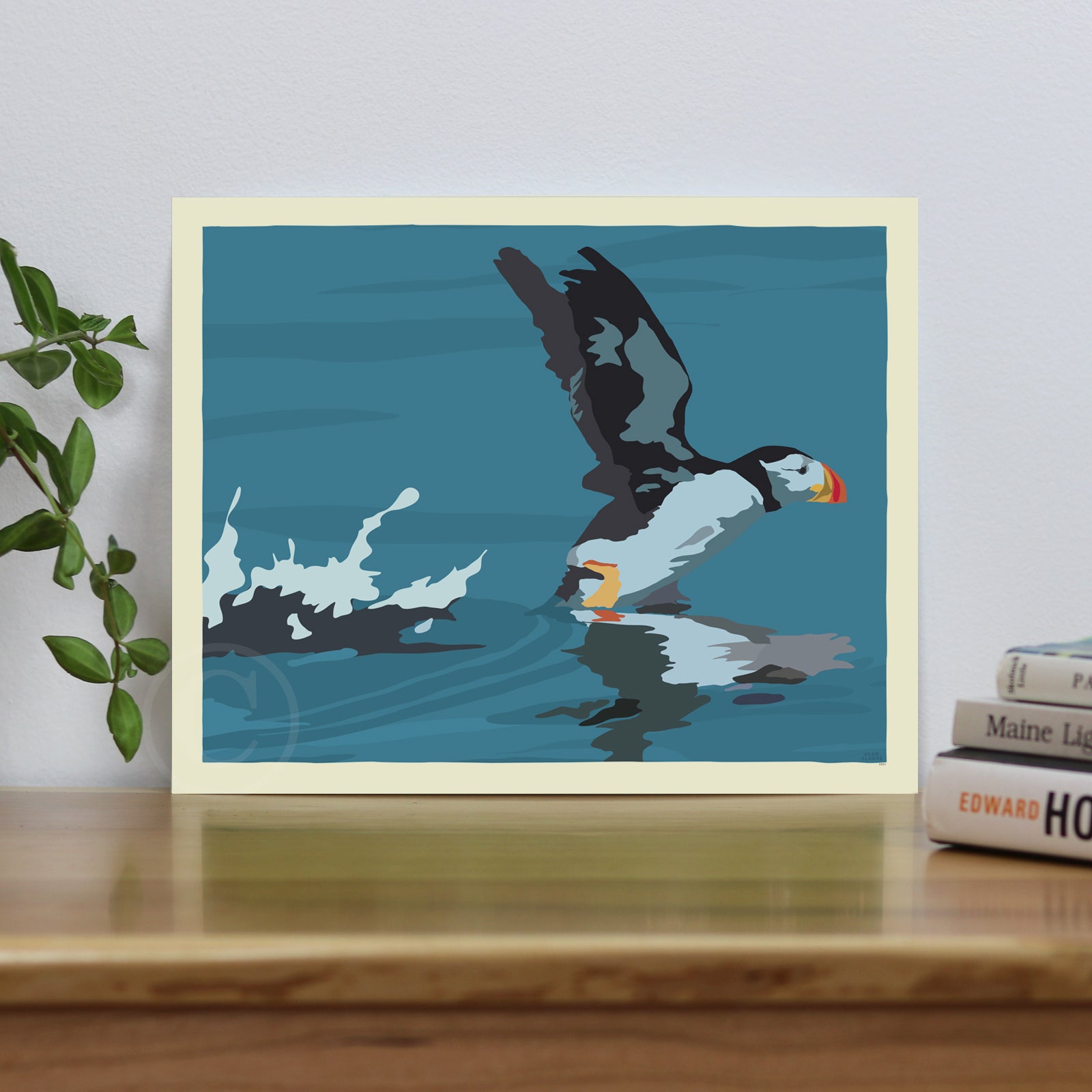 Puffin Takes Flight Art Print 8" x 10" Horizontal Wall Poster By Alan Claude