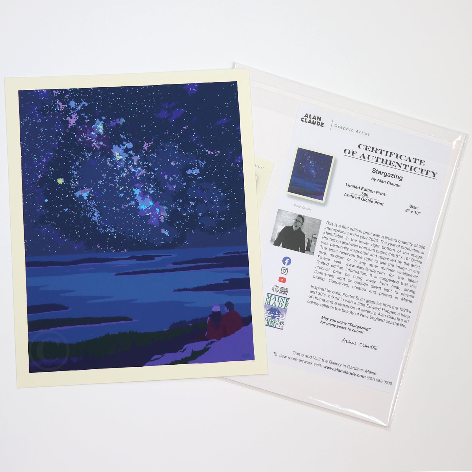 Stargazing Art Print 8" x 10" Wall Poster By Alan Claude - Maine