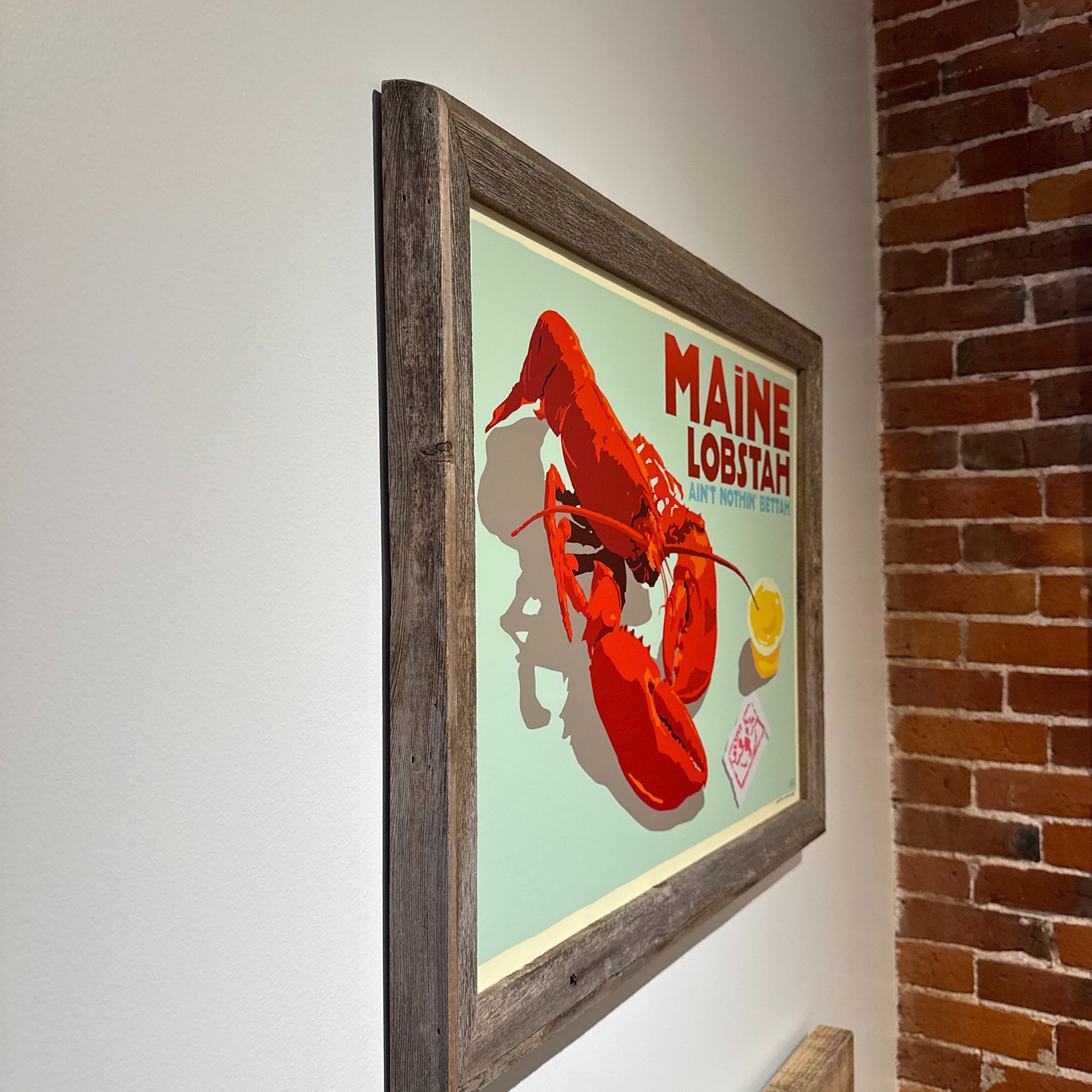 MAINE WOOD FRAME 18" x 24" Maine Lobstah With Buttah