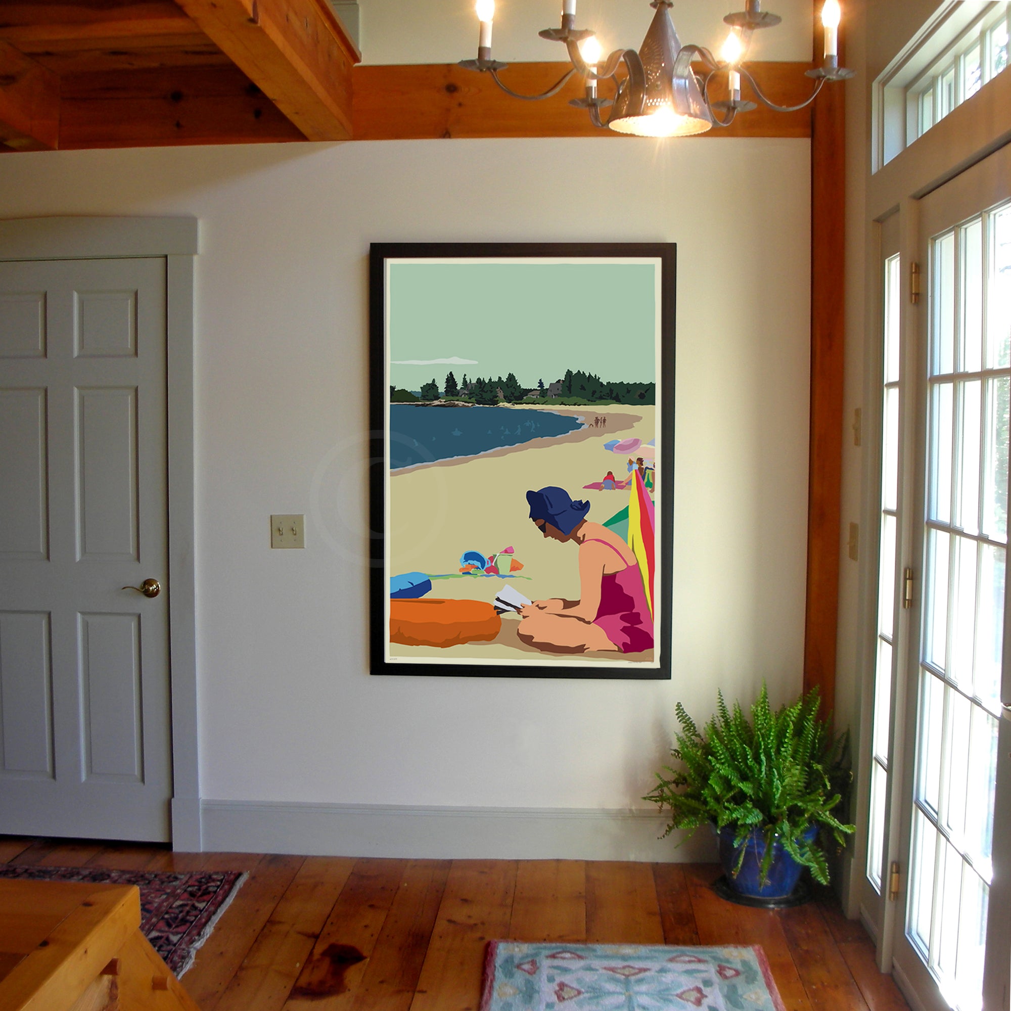 Good Book On A Beach Day 36" x 53" Framed Wall Poster - Maine