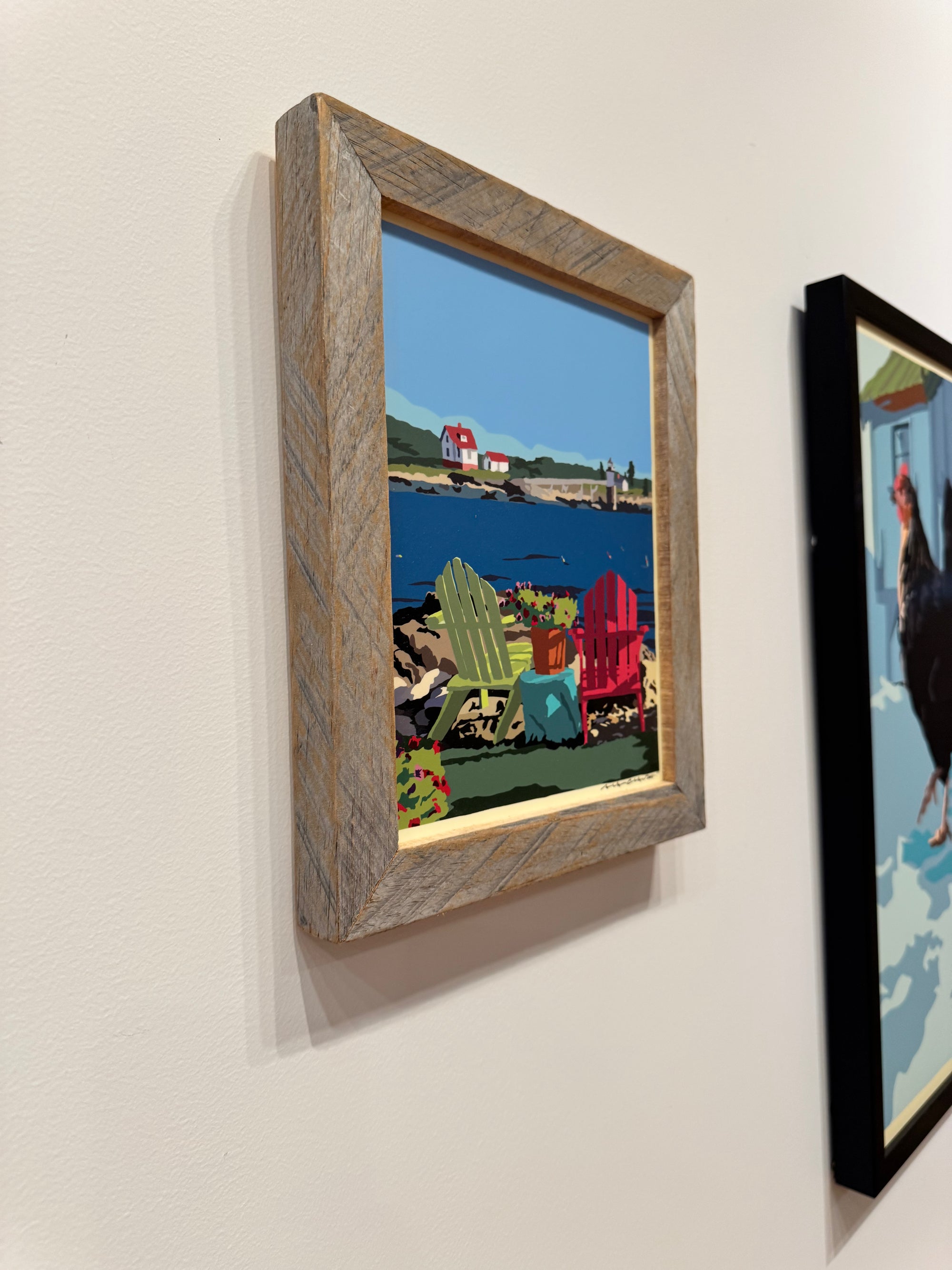 MAINE WOOD FRAME 8" x 10" Framed Chairs Overlooking Ram Island Light