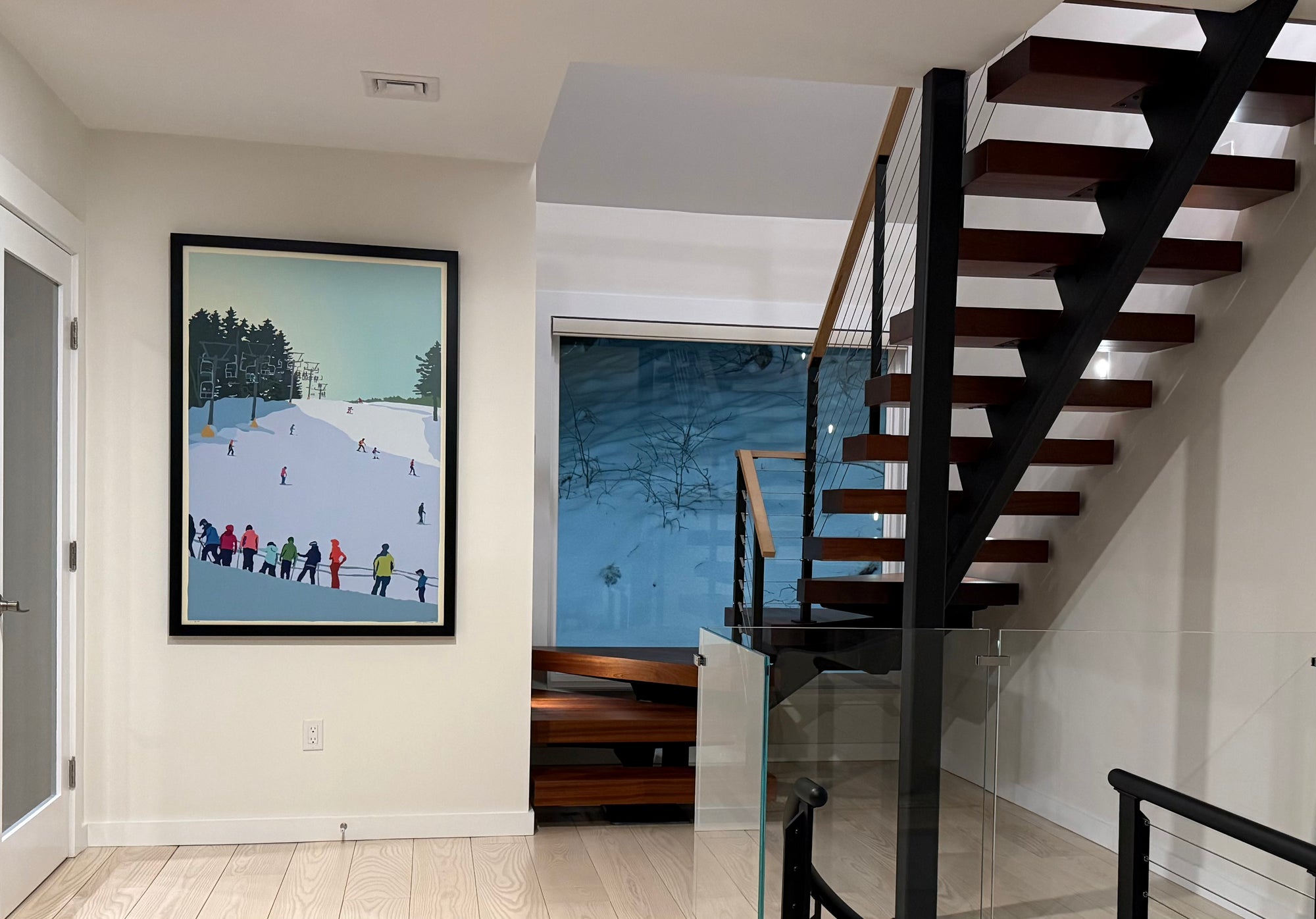 Ice Skating At Ladies Delight Art Print 36" x 53" Framed Wall Poster By Alan Claude - Maine