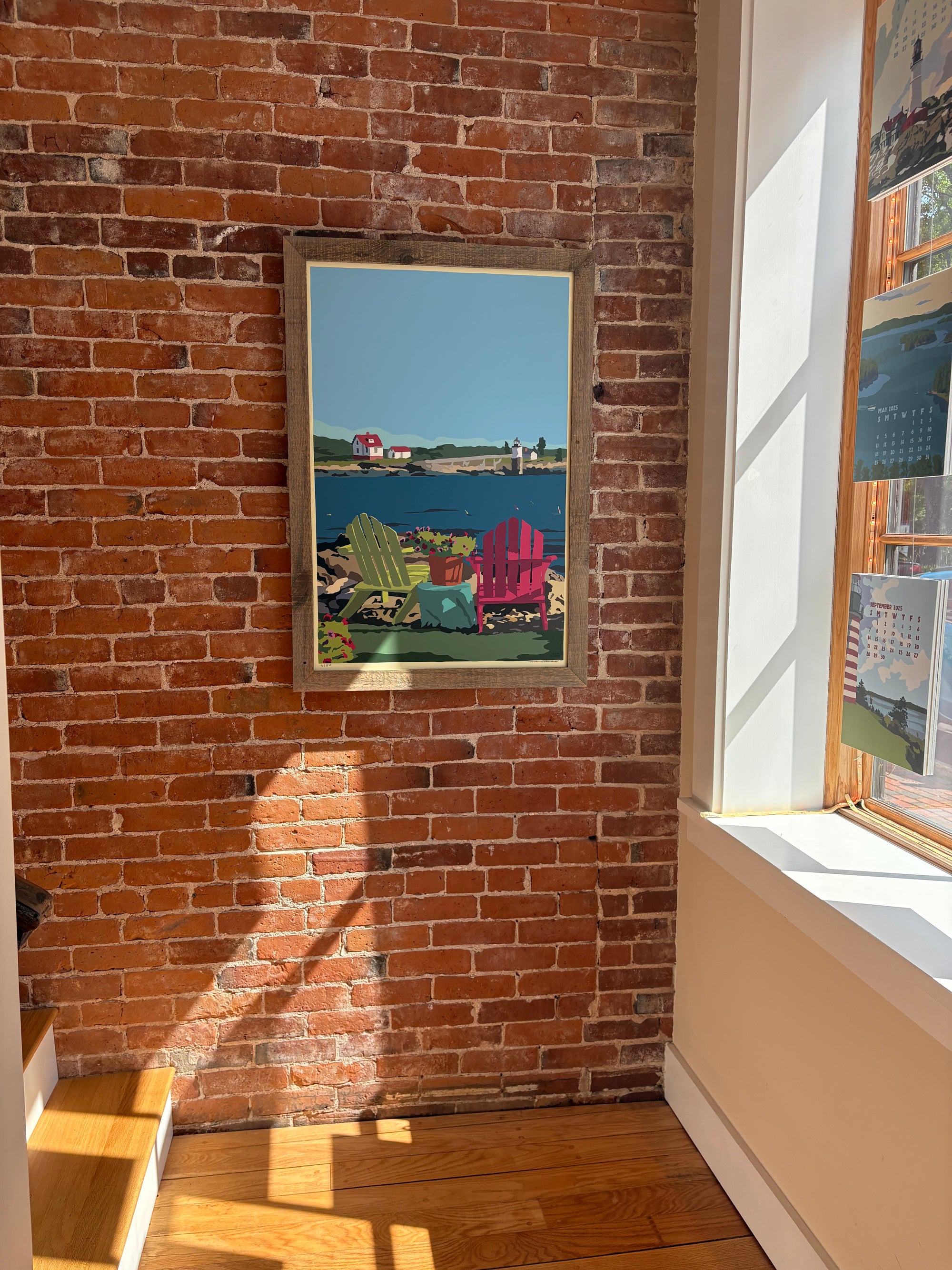 MAINE WOOD FRAME 24" x 36" Framed Chairs Overlooking Ram Island Light
