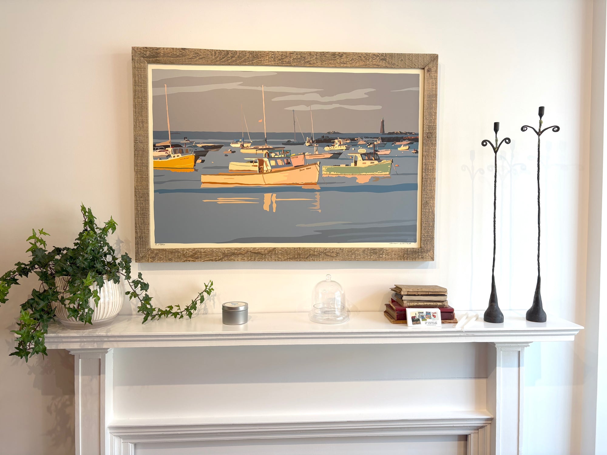 MAINE WOOD FRAME 24" x 36" Framed Sunset Minots Ledge Light