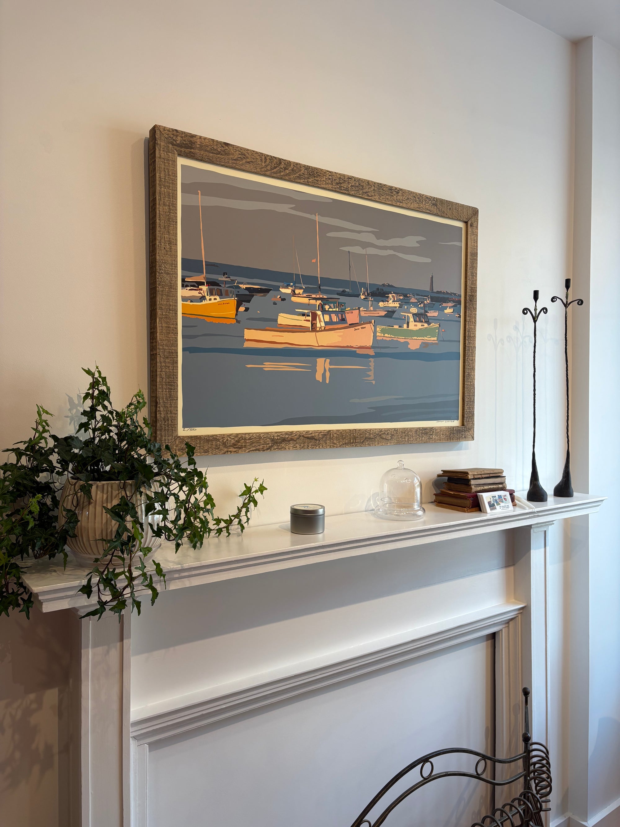 MAINE WOOD FRAME 24" x 36" Framed Sunset Minots Ledge Light