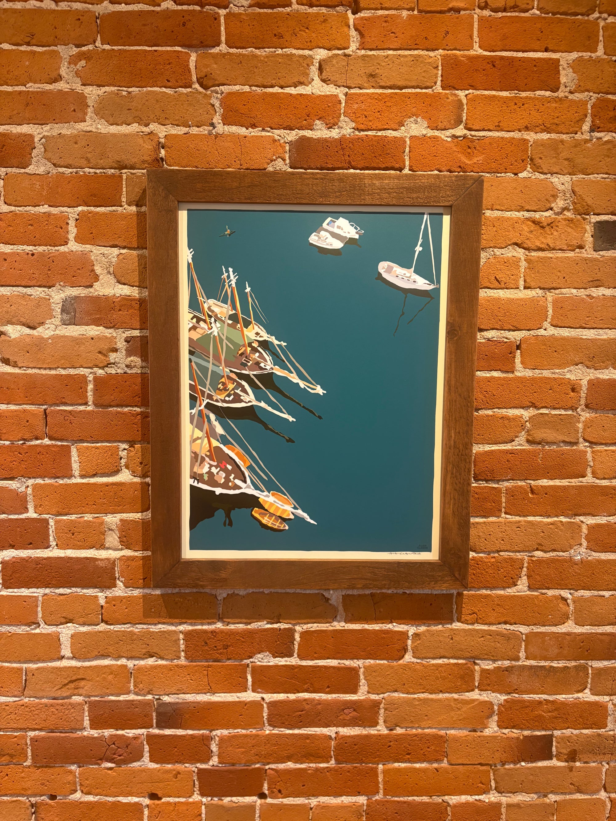 MAINE WOOD FRAMED 18" x 24" Windjammers In Camden Harbor