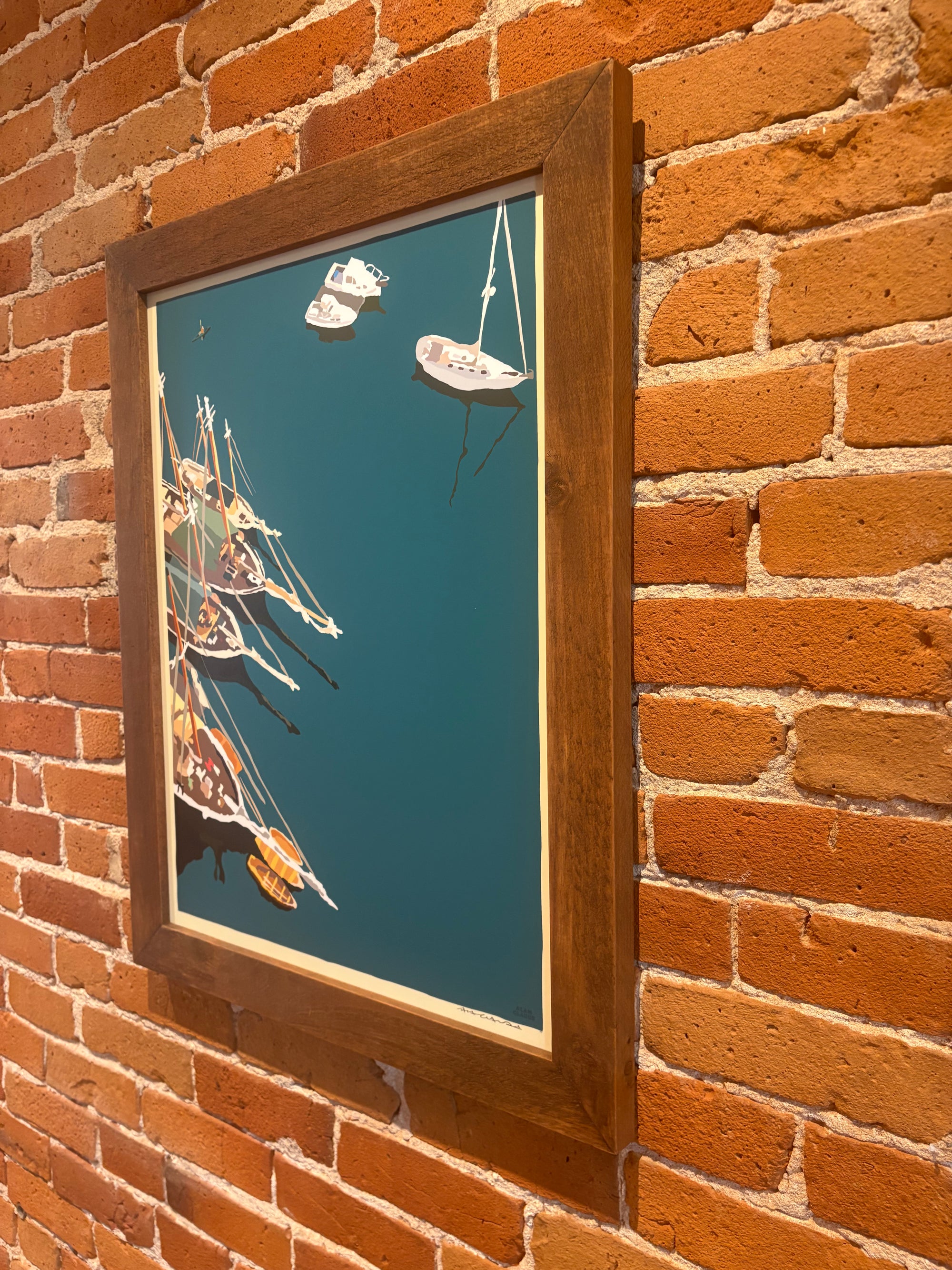 MAINE WOOD FRAMED 18" x 24" Windjammers In Camden Harbor