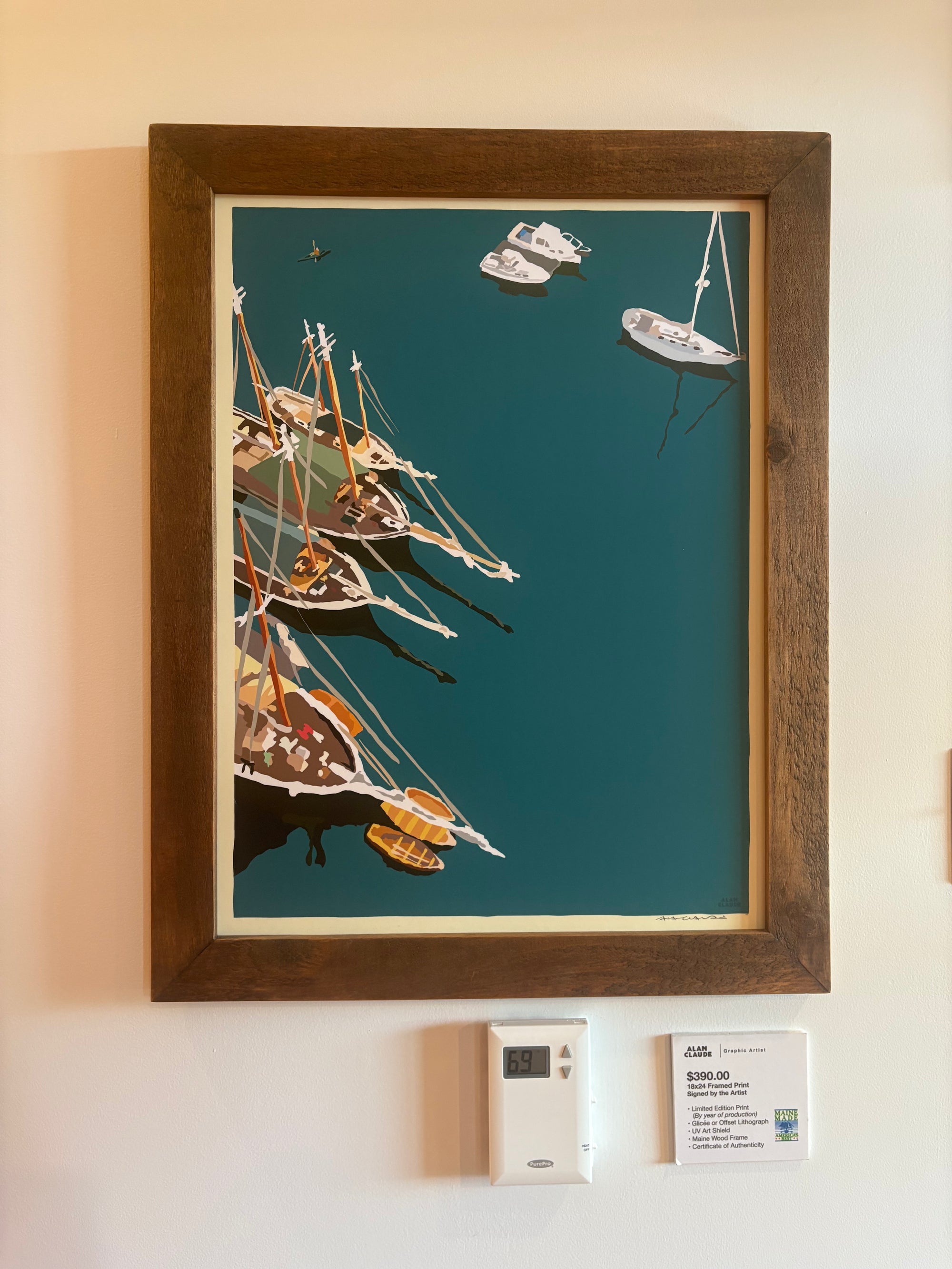 MAINE WOOD FRAMED 18" x 24" Windjammers In Camden Harbor