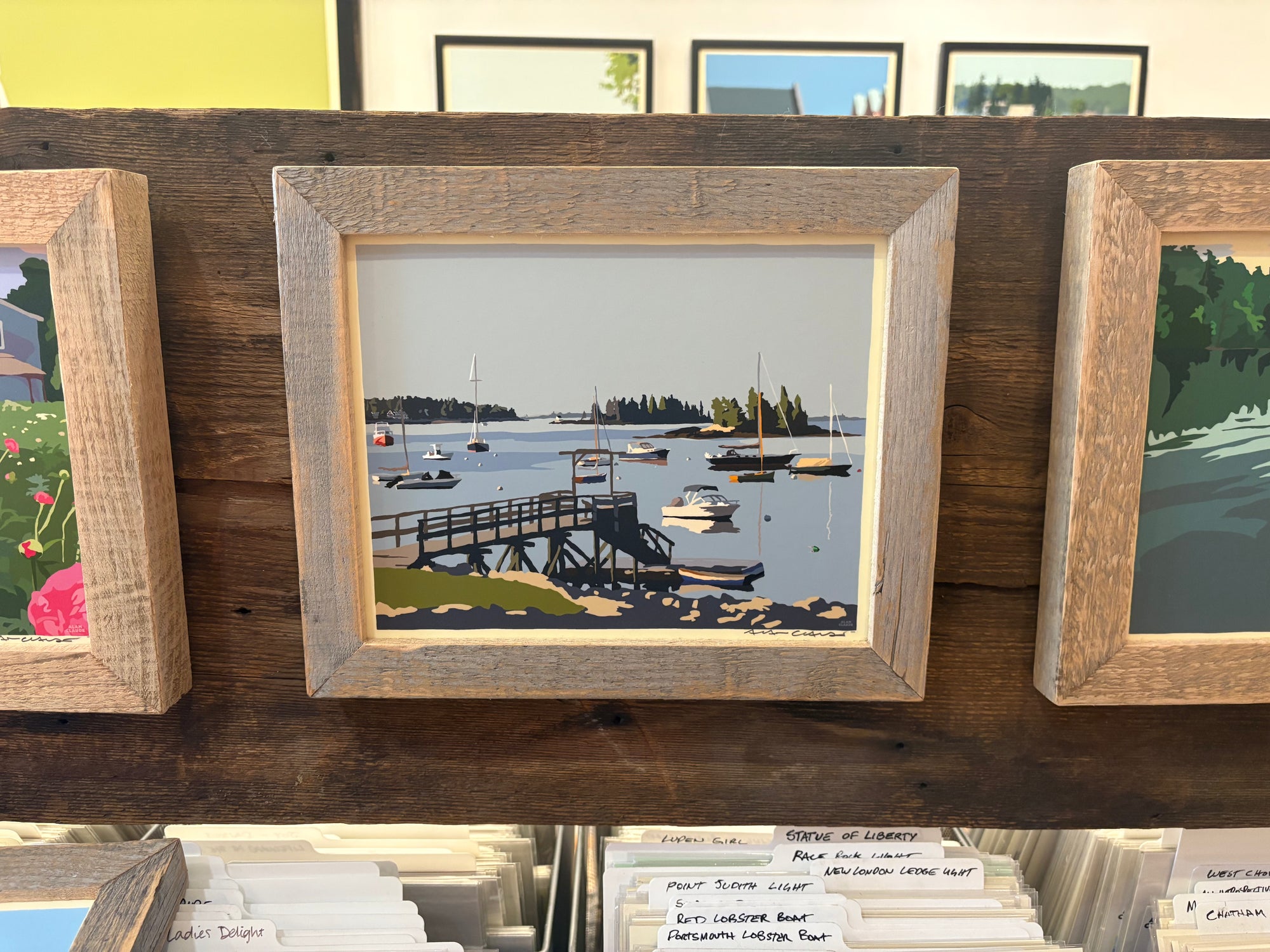 MAINE WOOD FRAMED 8" x 10" Sailboats In Boothbay Harbor
