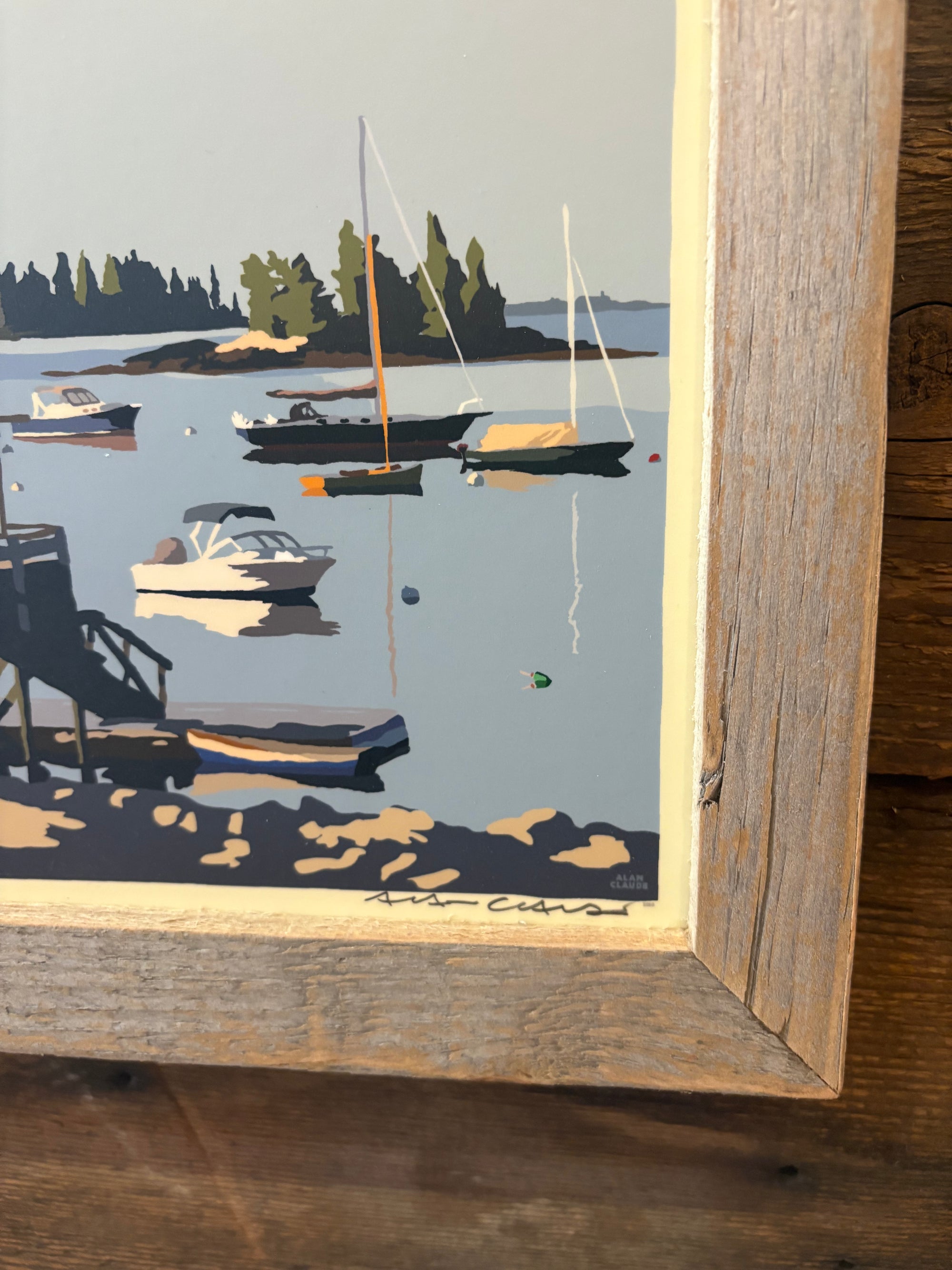 MAINE WOOD FRAMED 8" x 10" Sailboats In Boothbay Harbor