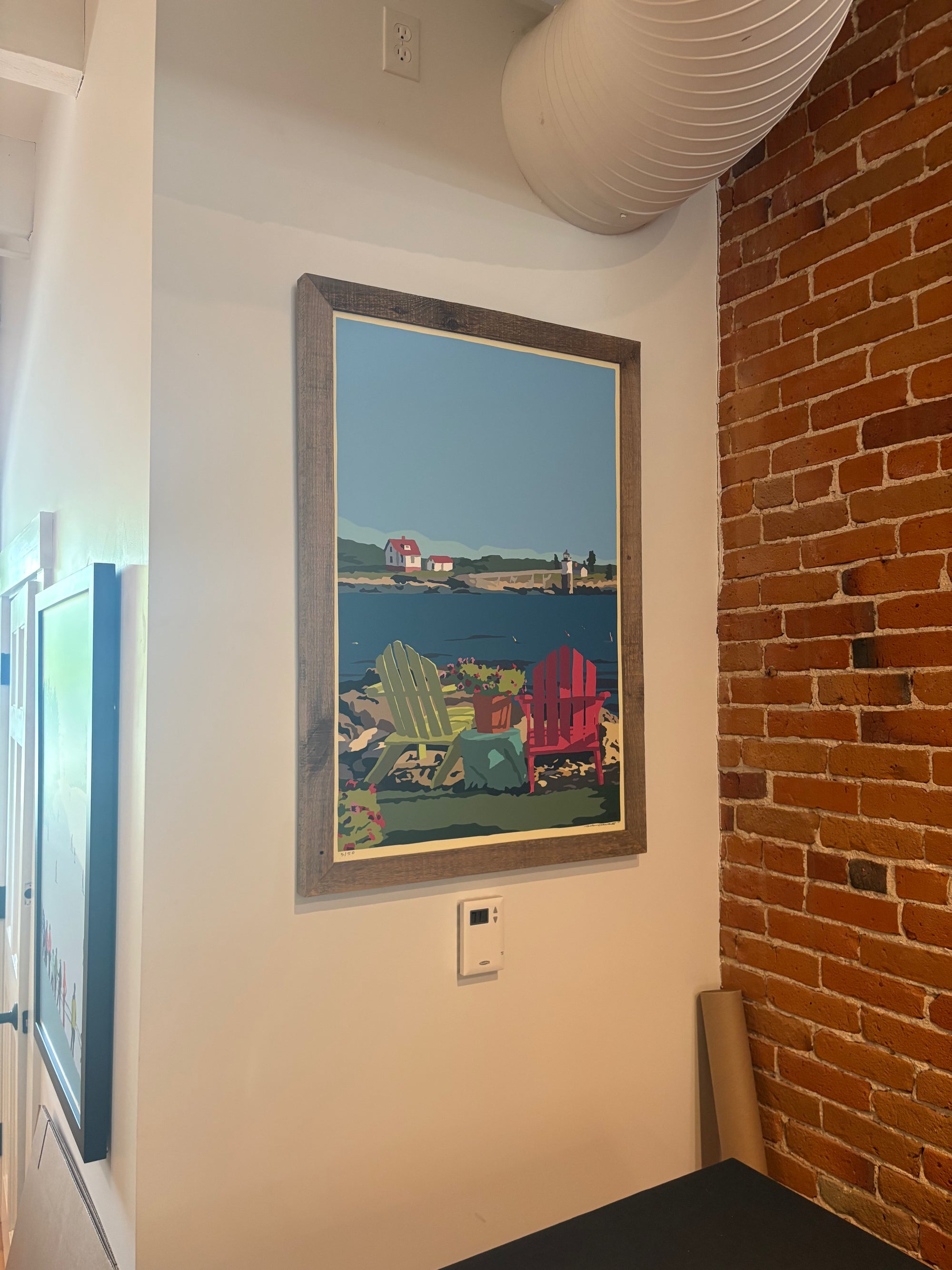 MAINE WOOD FRAME 24" x 36" Framed Chairs Overlooking Ram Island Light