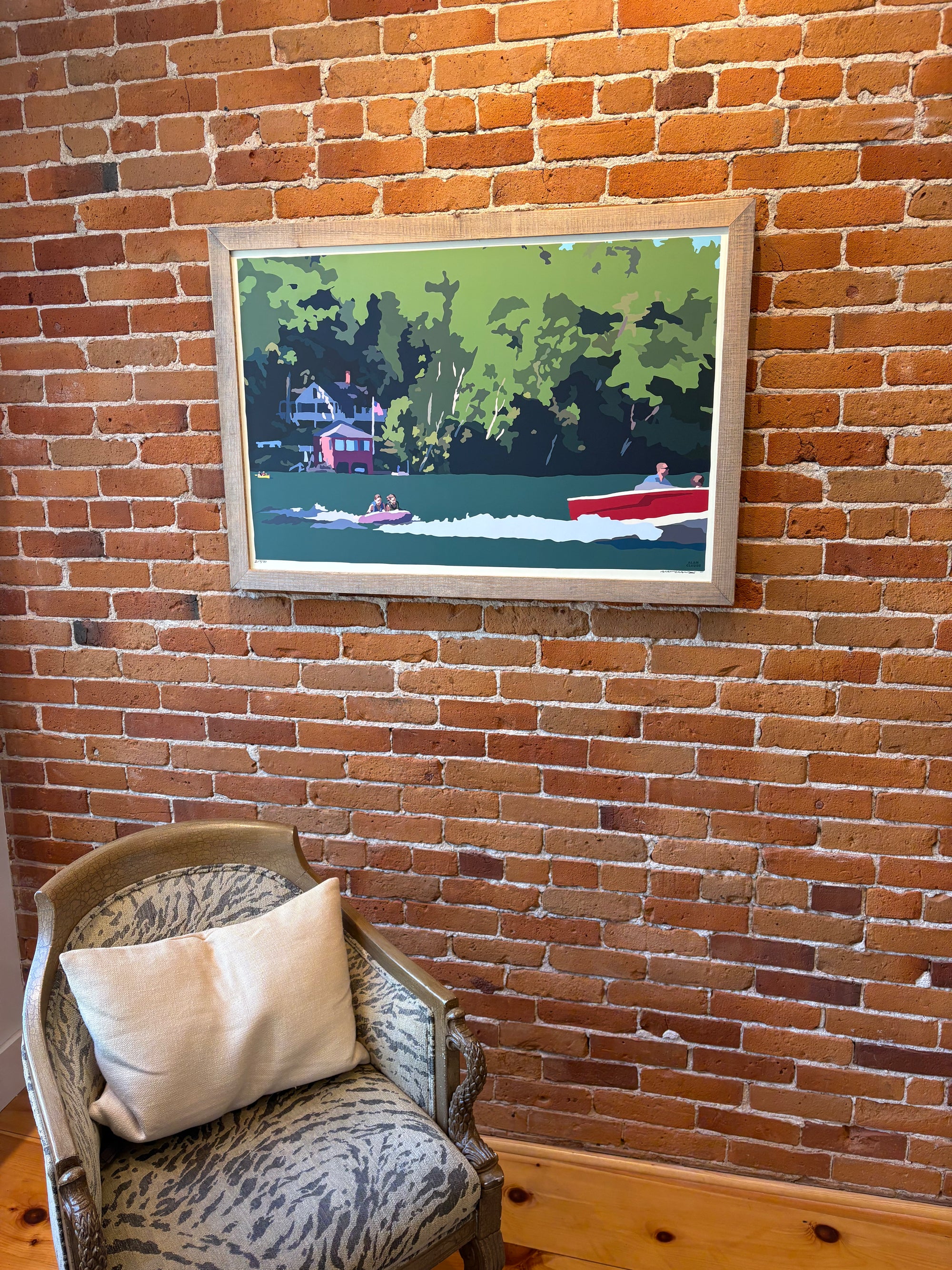 MAINE WOOD FRAME 24" x 36" Framed Tubing on a Lake