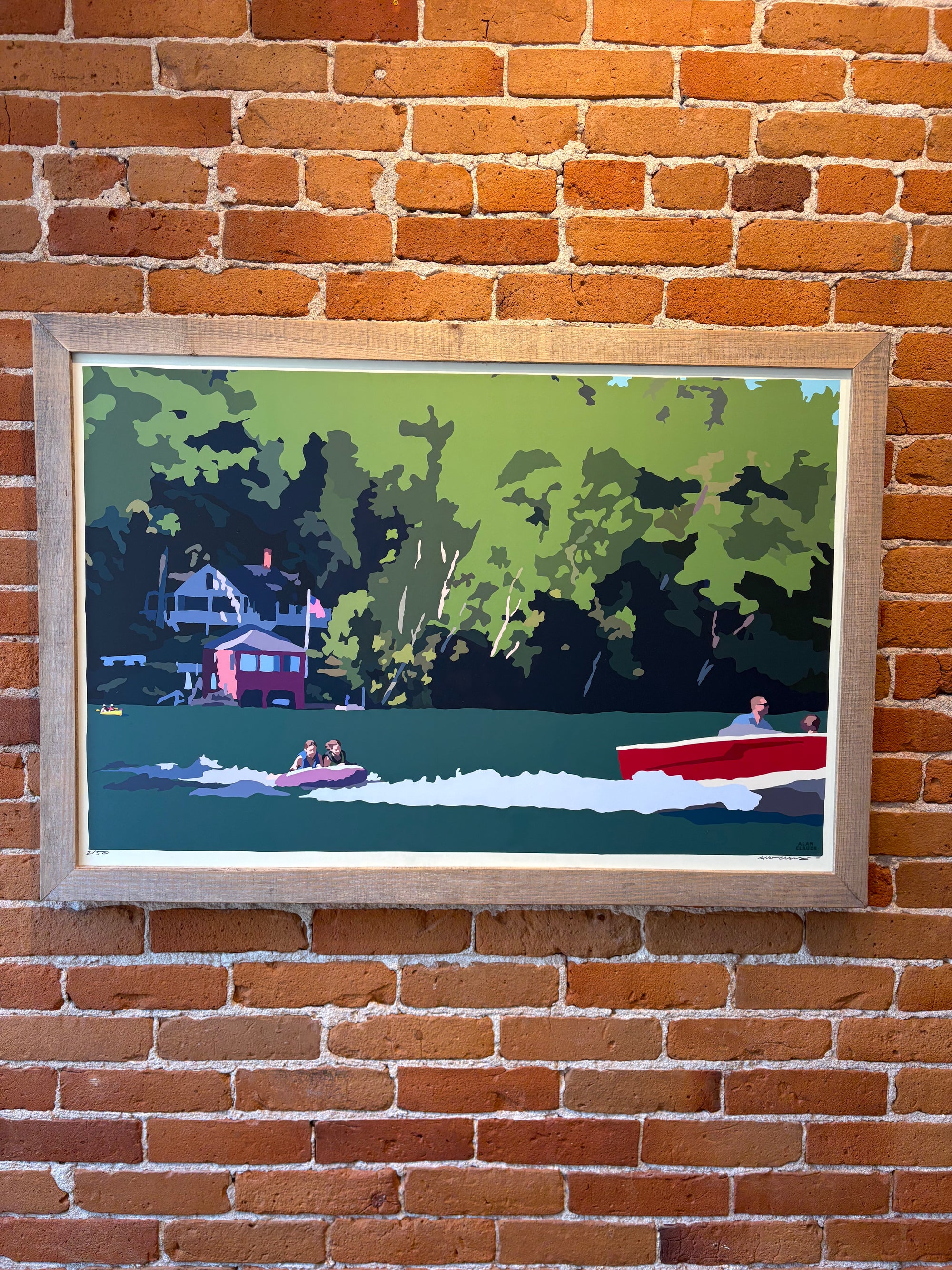 MAINE WOOD FRAME 24" x 36" Framed Tubing on a Lake