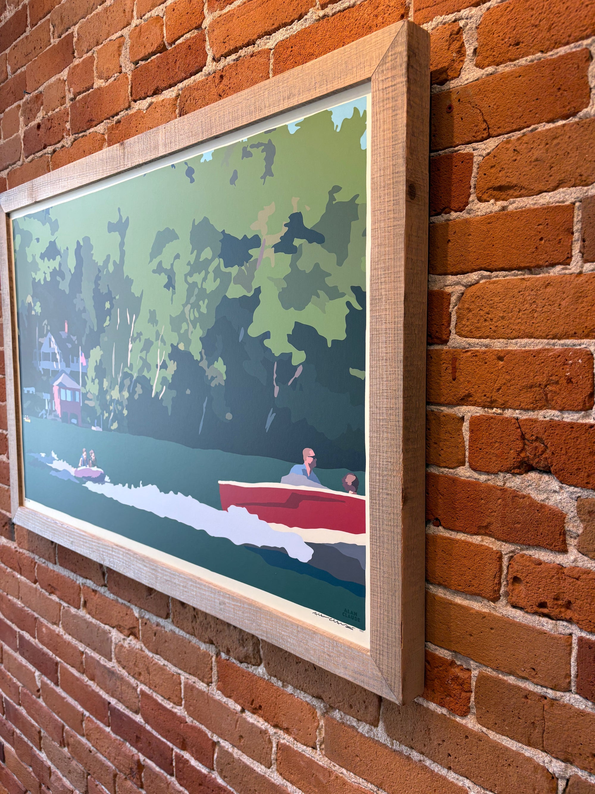 MAINE WOOD FRAME 24" x 36" Framed Tubing on a Lake