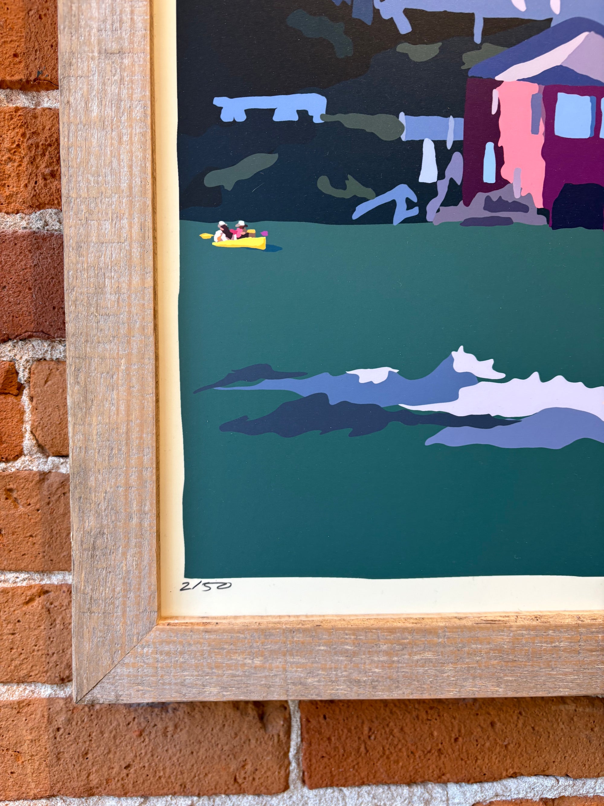 MAINE WOOD FRAME 24" x 36" Framed Tubing on a Lake