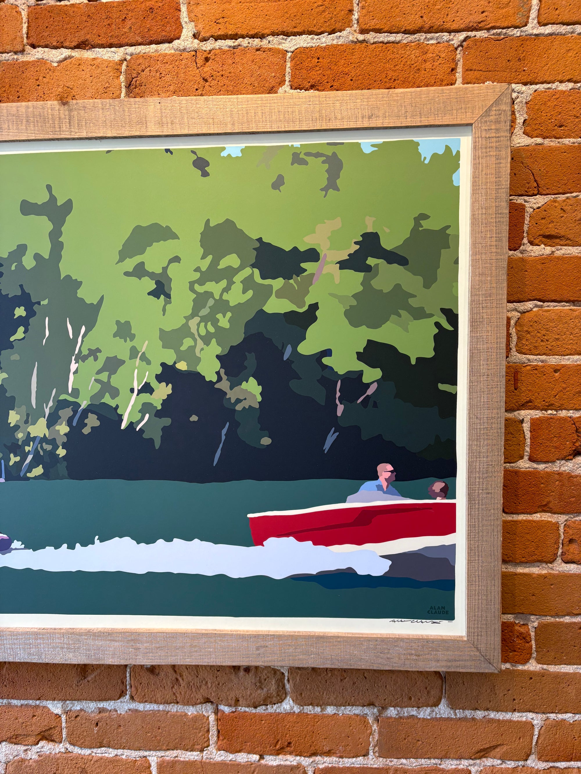 MAINE WOOD FRAME 24" x 36" Framed Tubing on a Lake