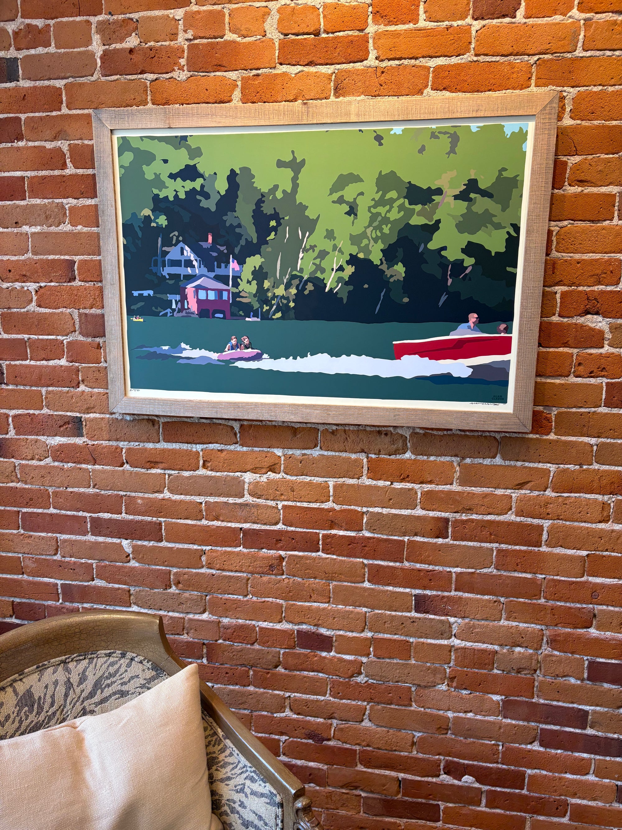 MAINE WOOD FRAME 24" x 36" Framed Tubing on a Lake