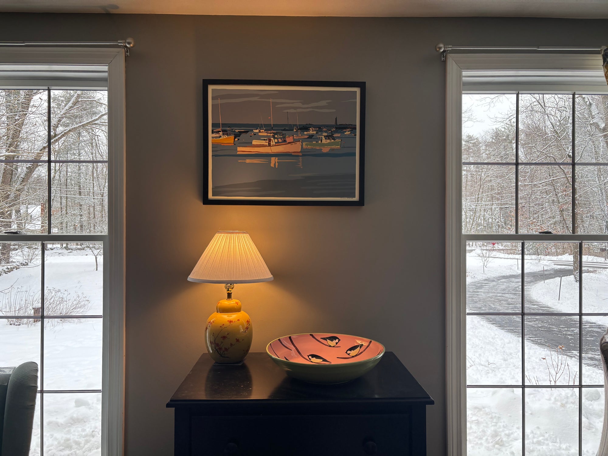 Sunset at Minot's Ledge Light Art Print 18" x 24" Horizontal Framed Wall Poster By Alan Claude - Massachusetts