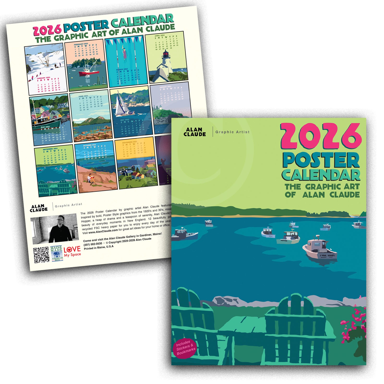 2026 Art Poster Calendar 11" x 14" Retro Vintage Art Style by Alan Claude Graphic Artist